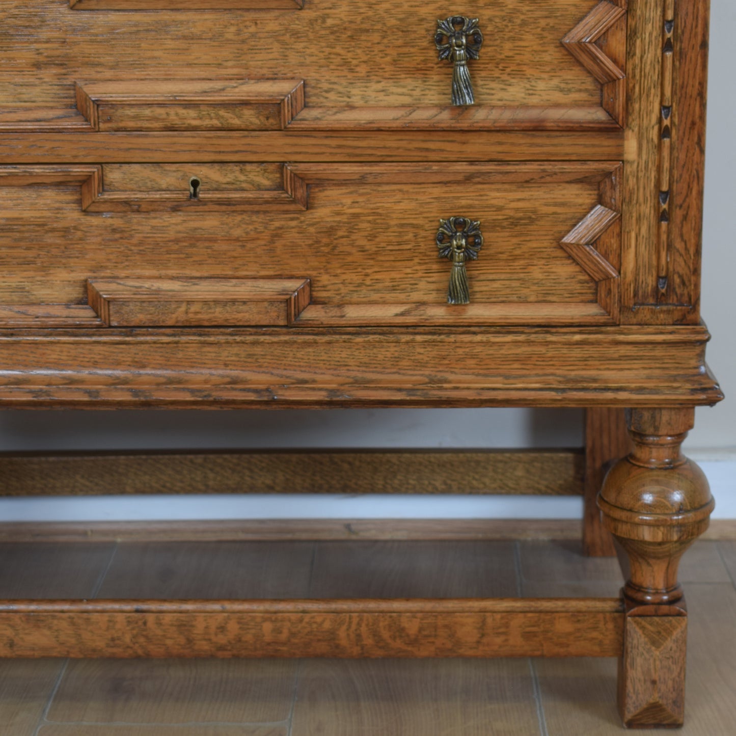 Ornate Unusual Oak Bureau