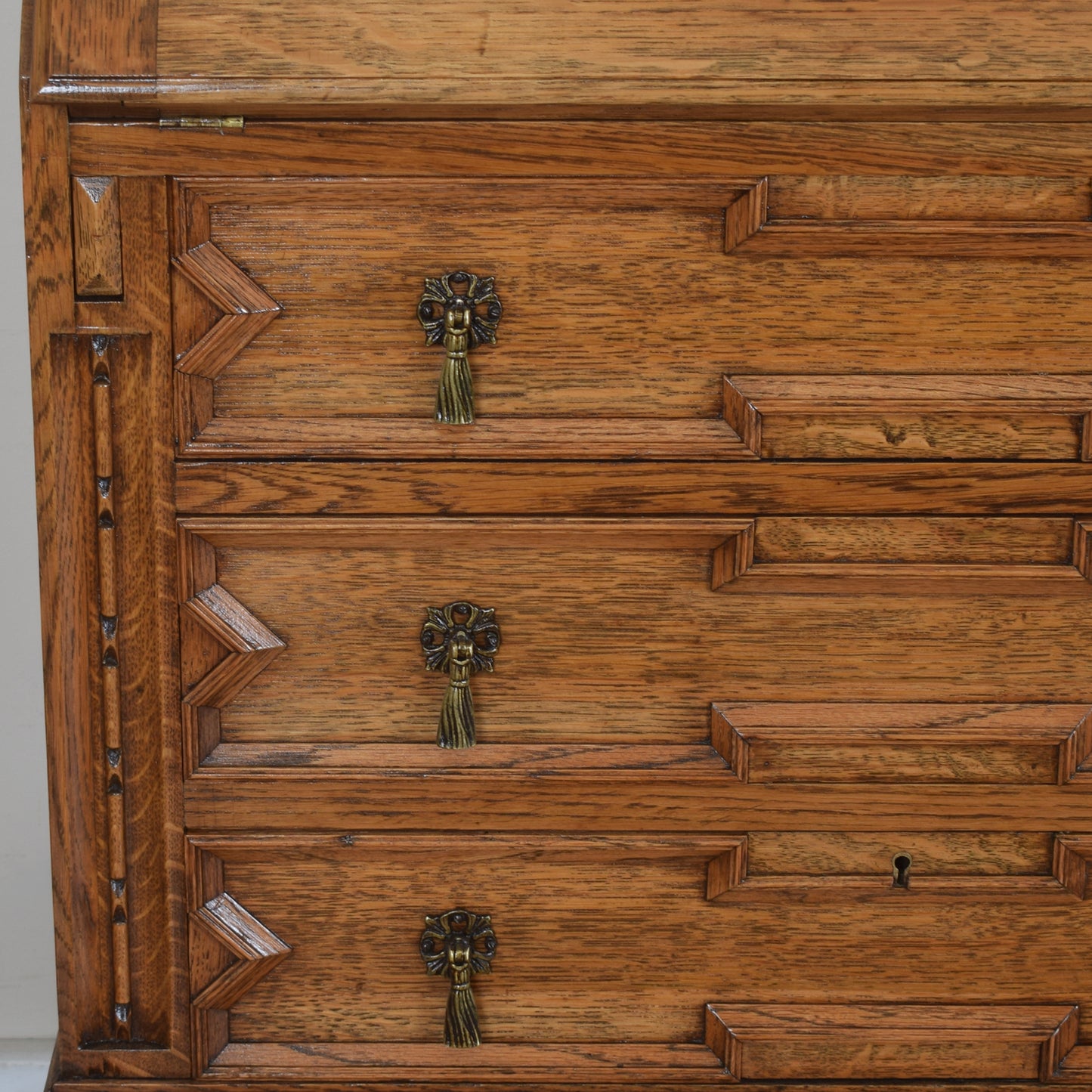 Ornate Unusual Oak Bureau
