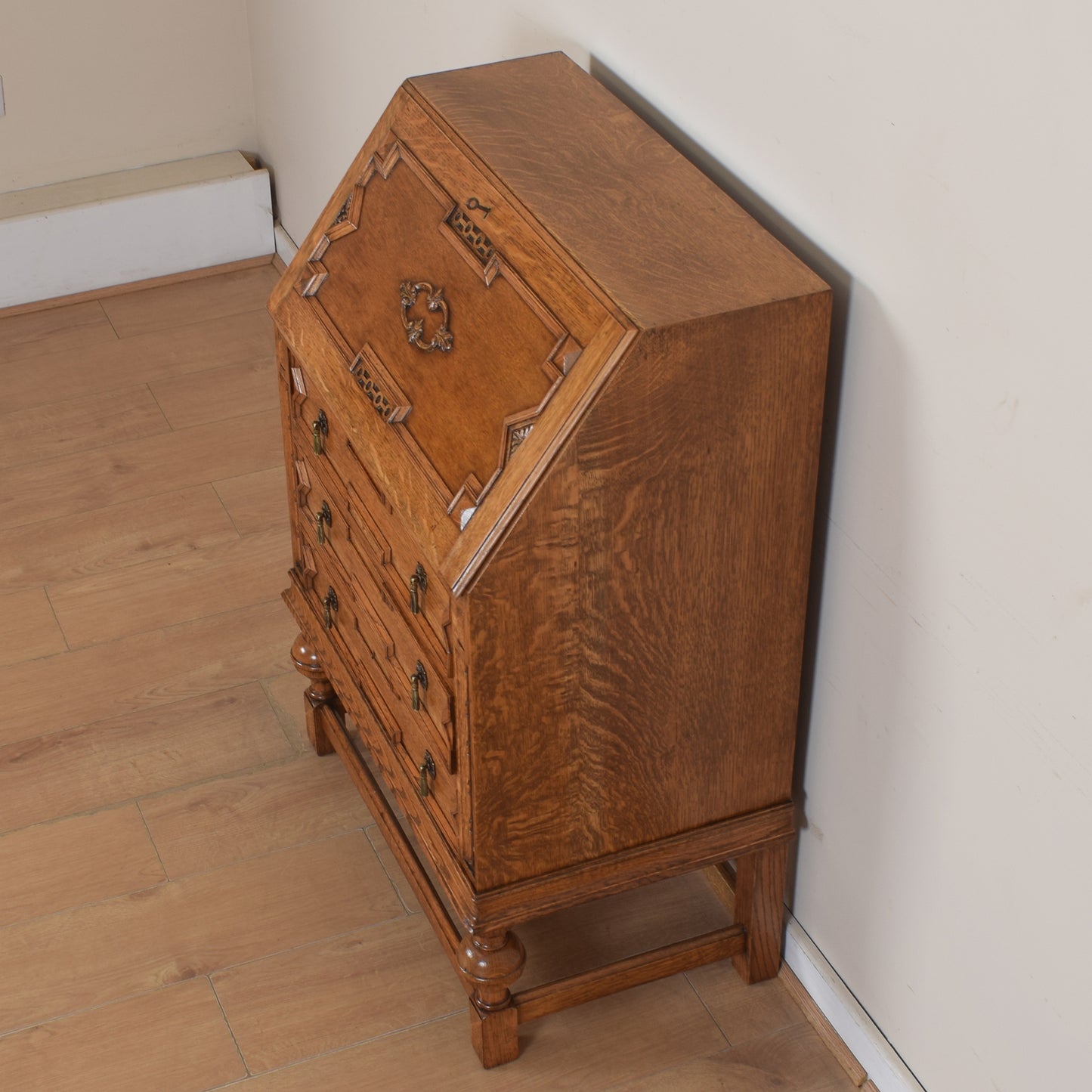 Ornate Unusual Oak Bureau