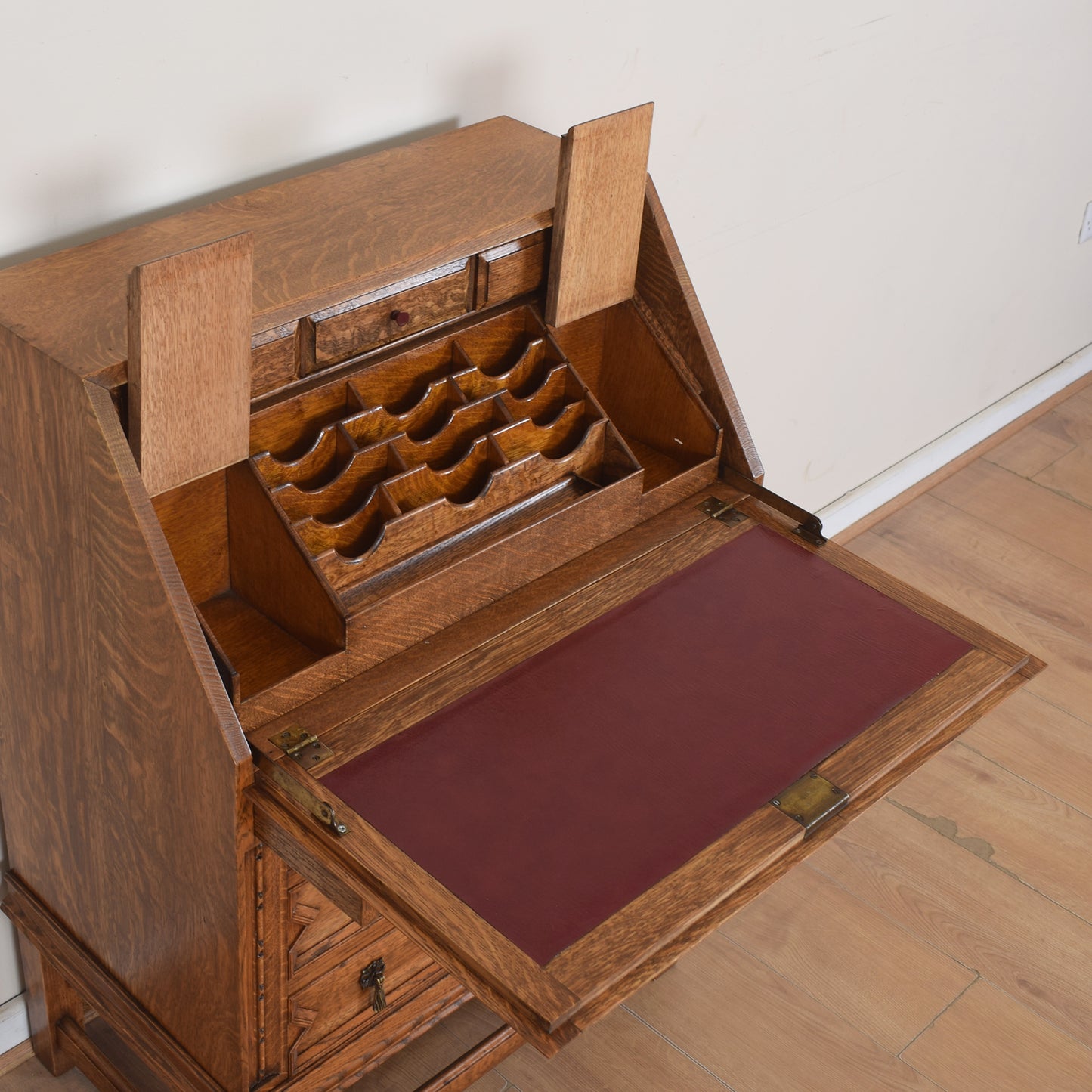 Ornate Unusual Oak Bureau