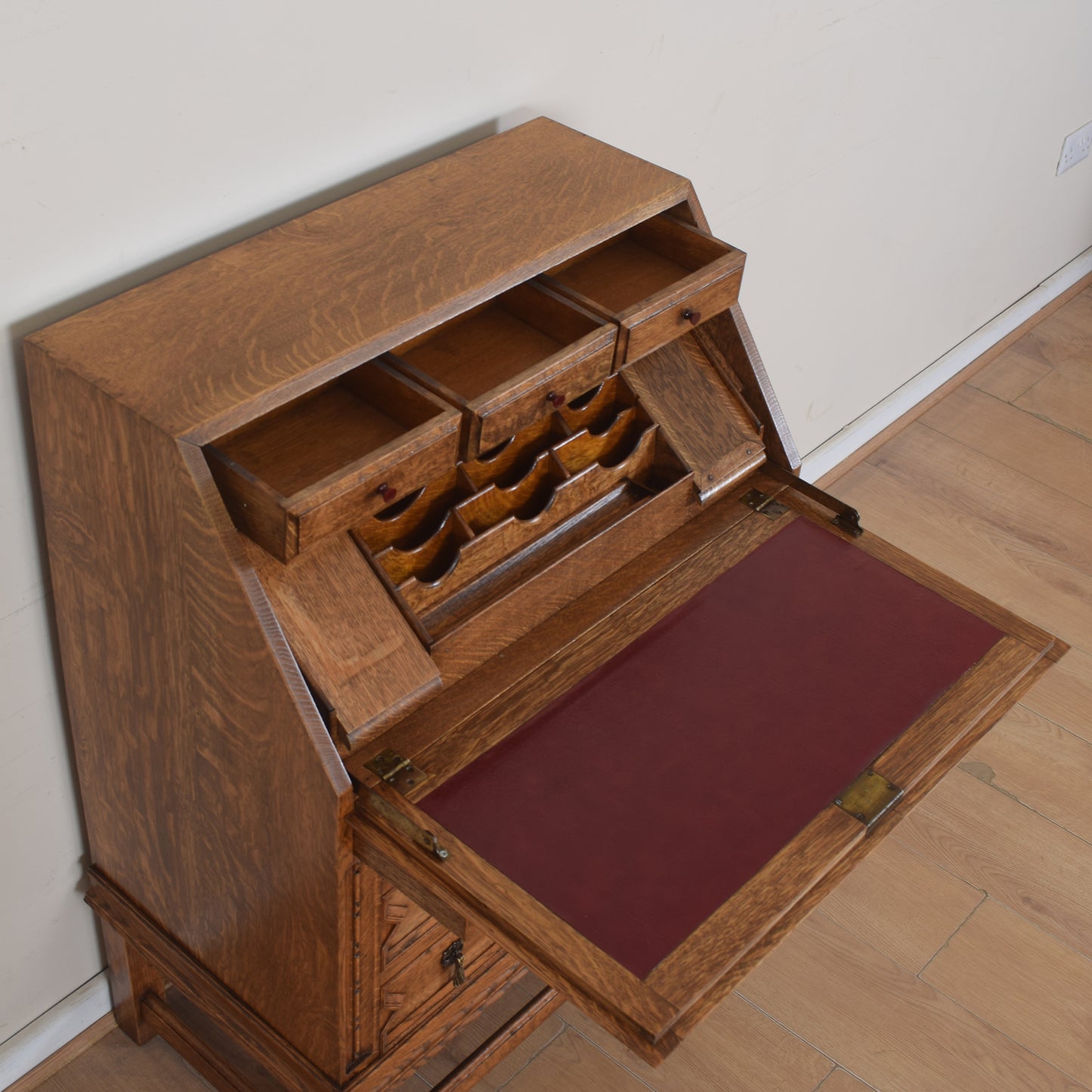 Ornate Unusual Oak Bureau