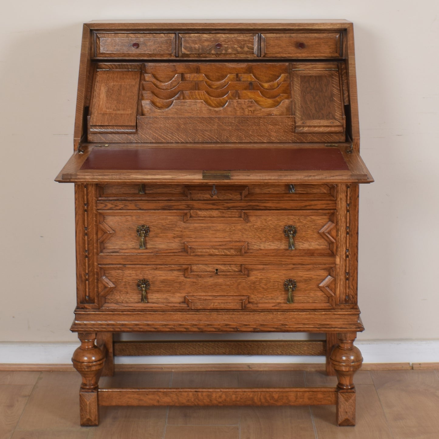 Ornate Unusual Oak Bureau