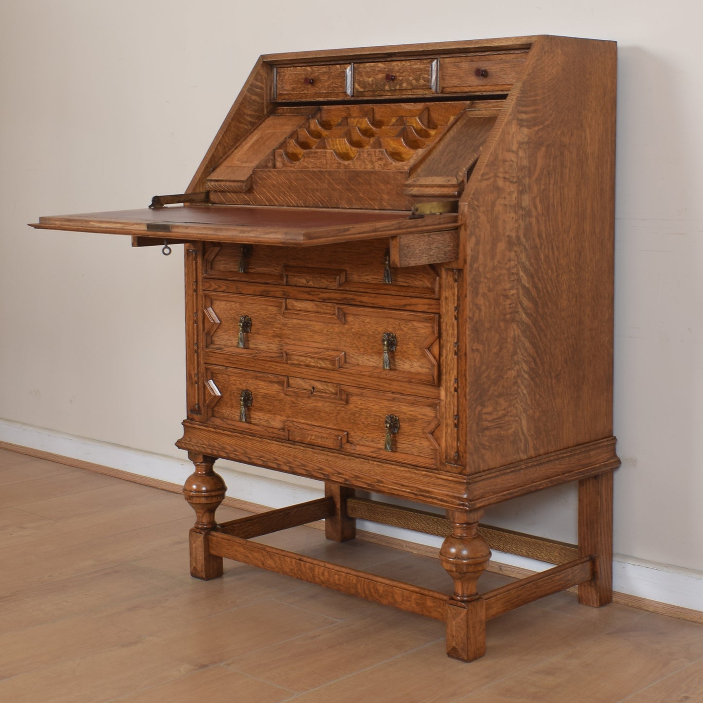Ornate Unusual Oak Bureau