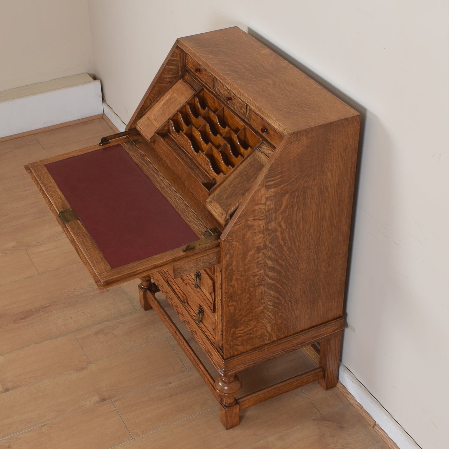 Ornate Unusual Oak Bureau