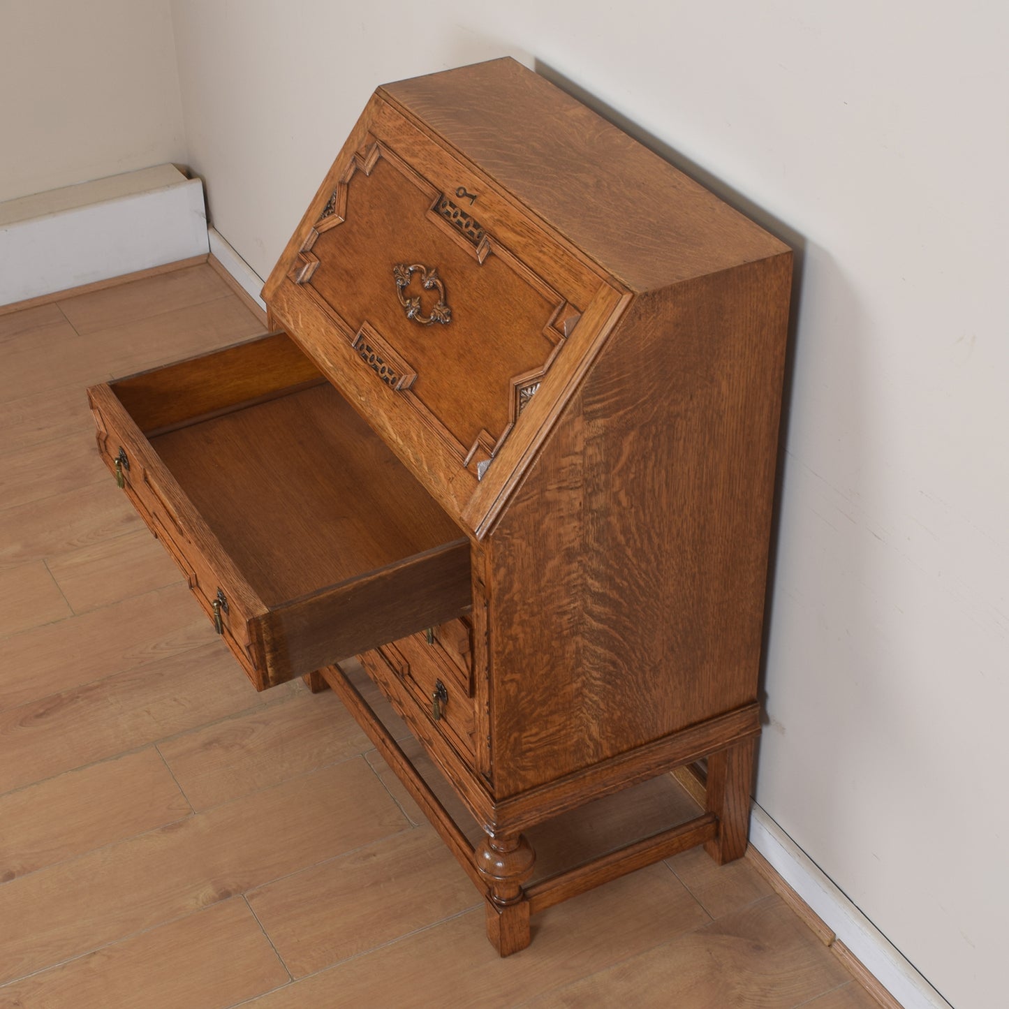 Ornate Unusual Oak Bureau