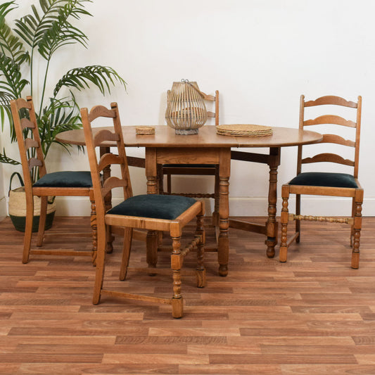 Oak Drop Leaf Table and Four Chairs