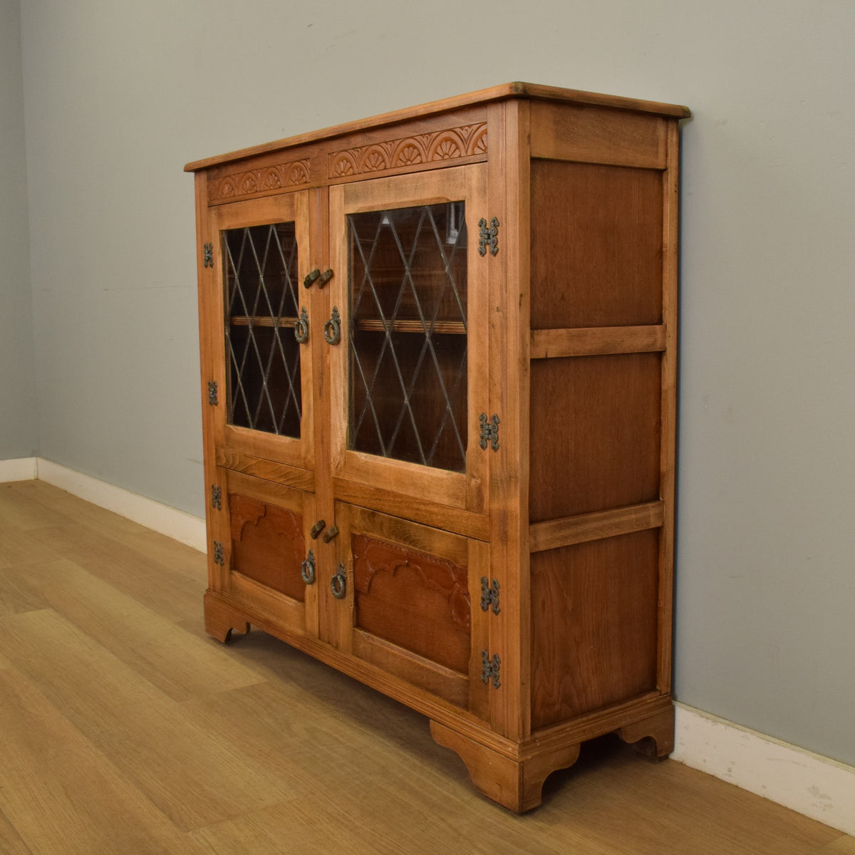 Glazed Oak Veneer Bookcase