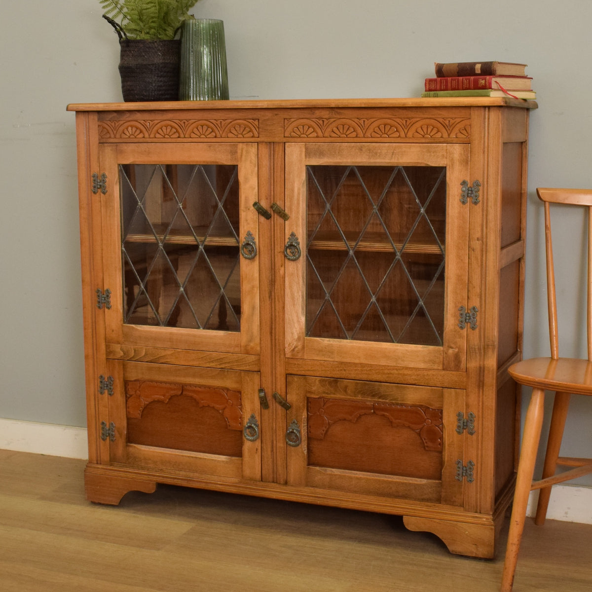 Glazed Oak Veneer Bookcase
