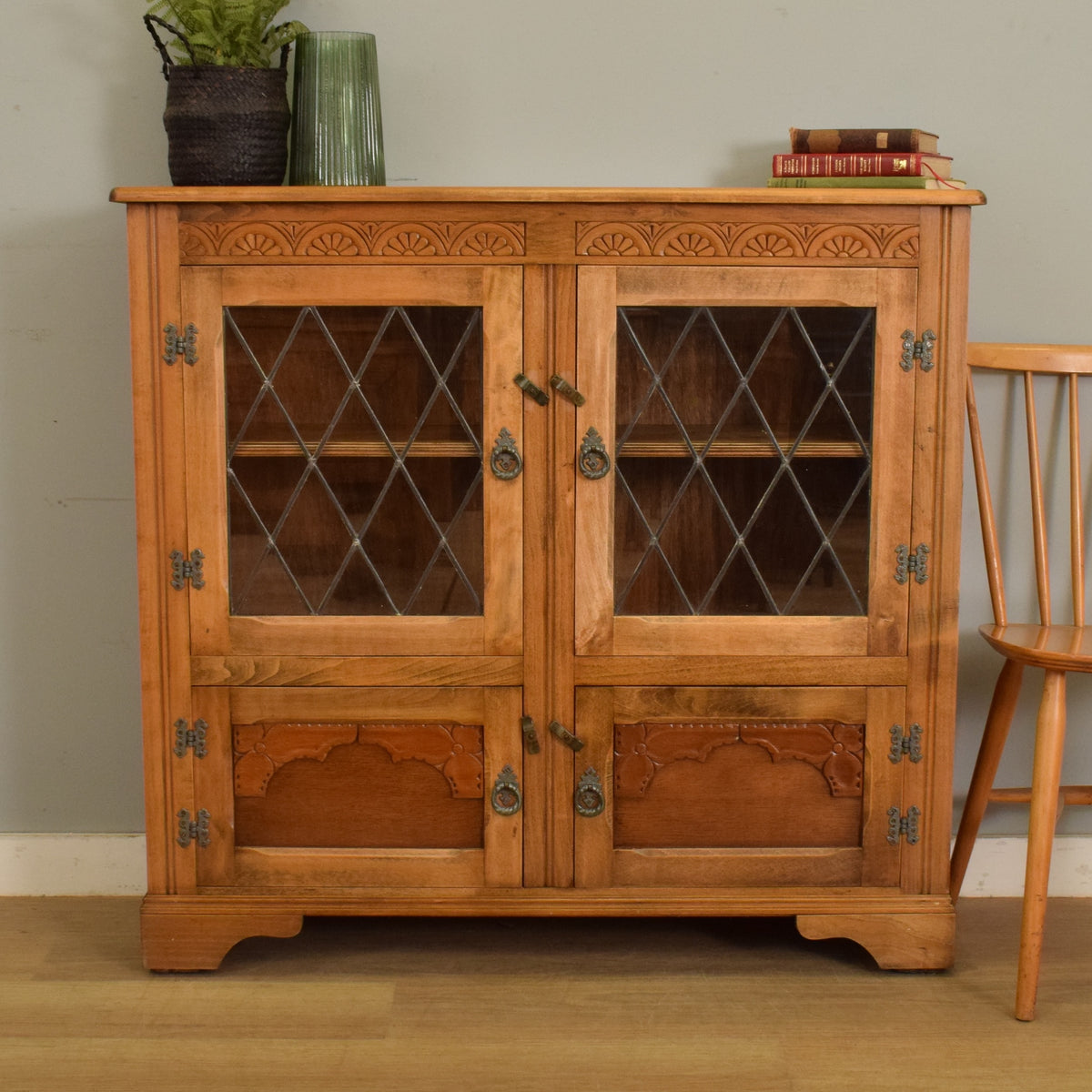 Glazed Oak Veneer Bookcase