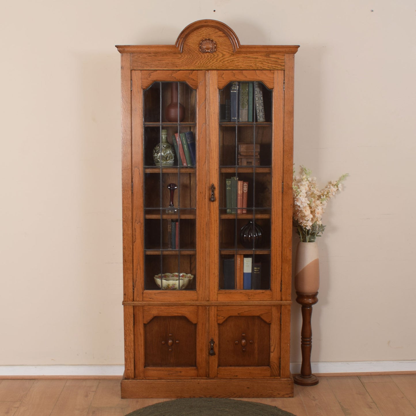 Tall Oak Glazed Bookcase Unit