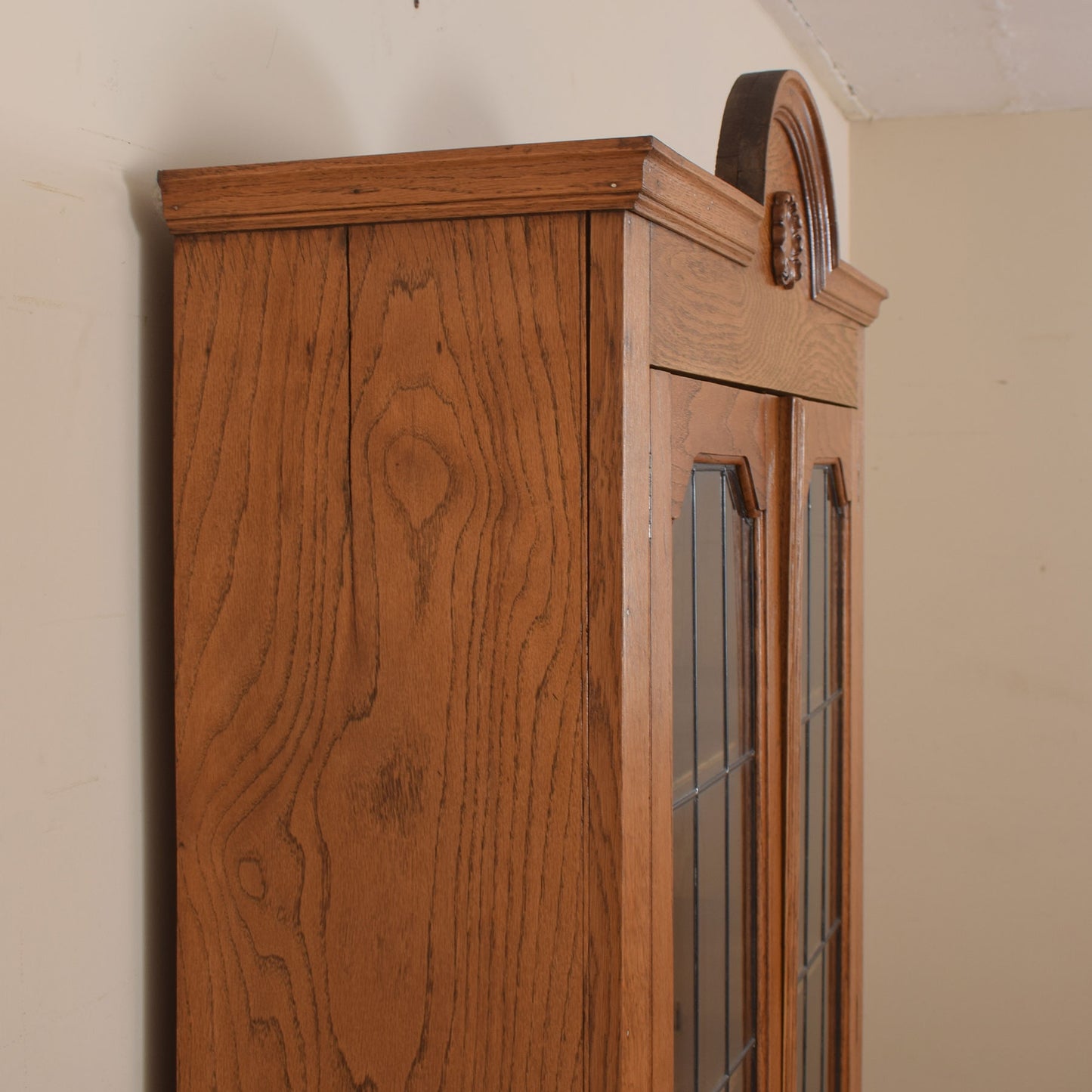 Tall Oak Glazed Bookcase Unit
