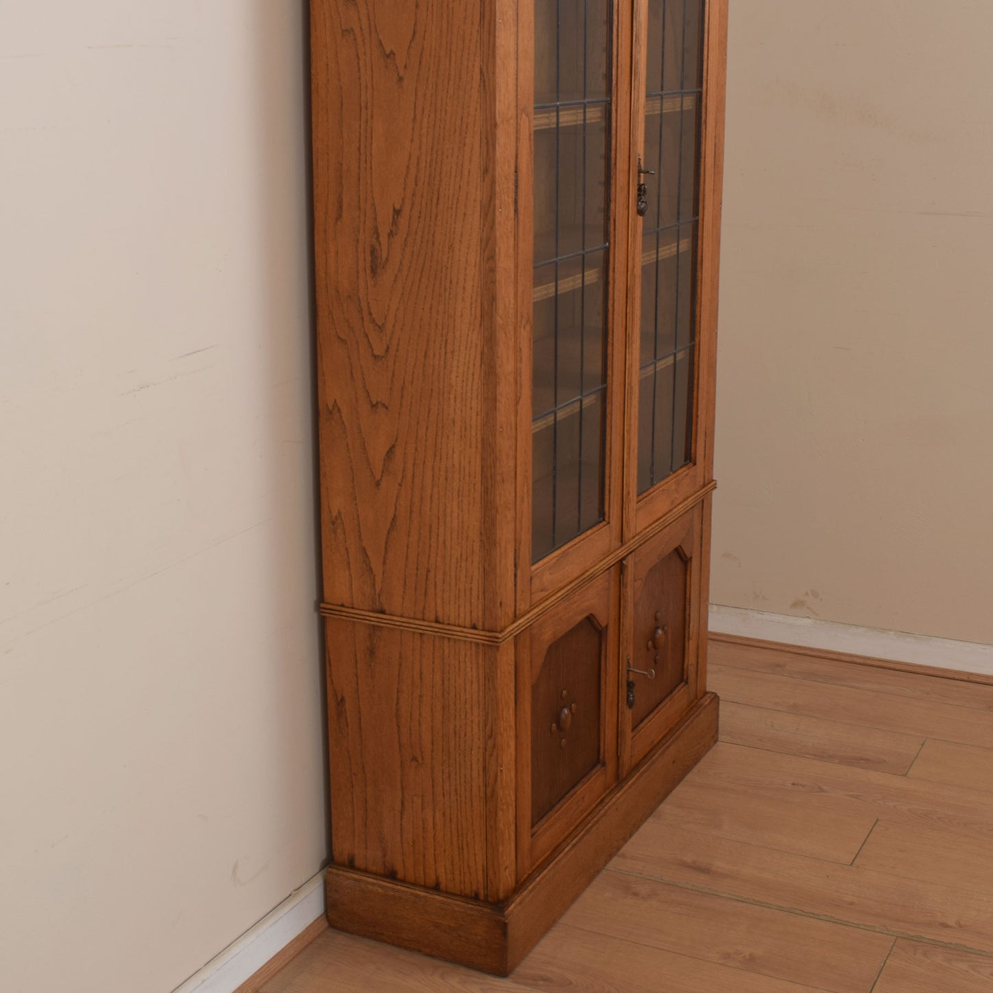 Tall Oak Glazed Bookcase Unit