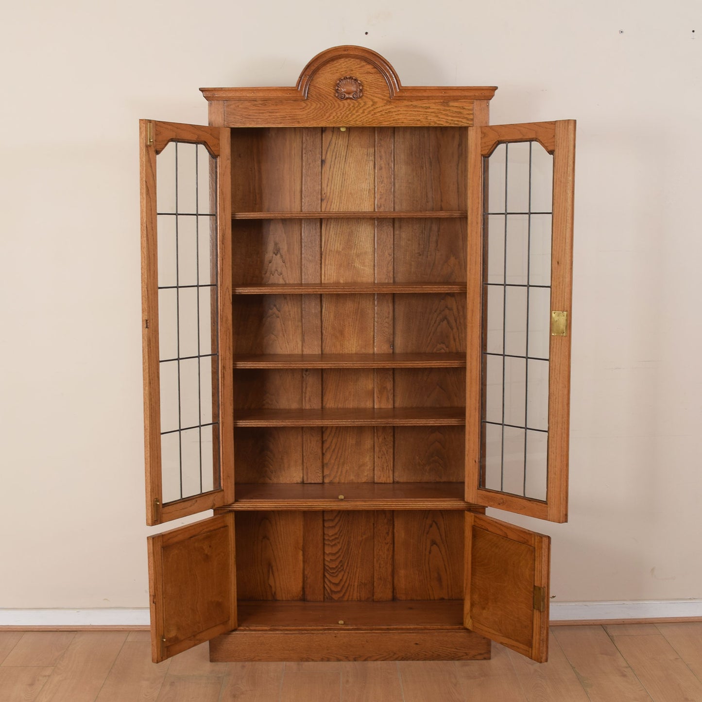 Tall Oak Glazed Bookcase Unit