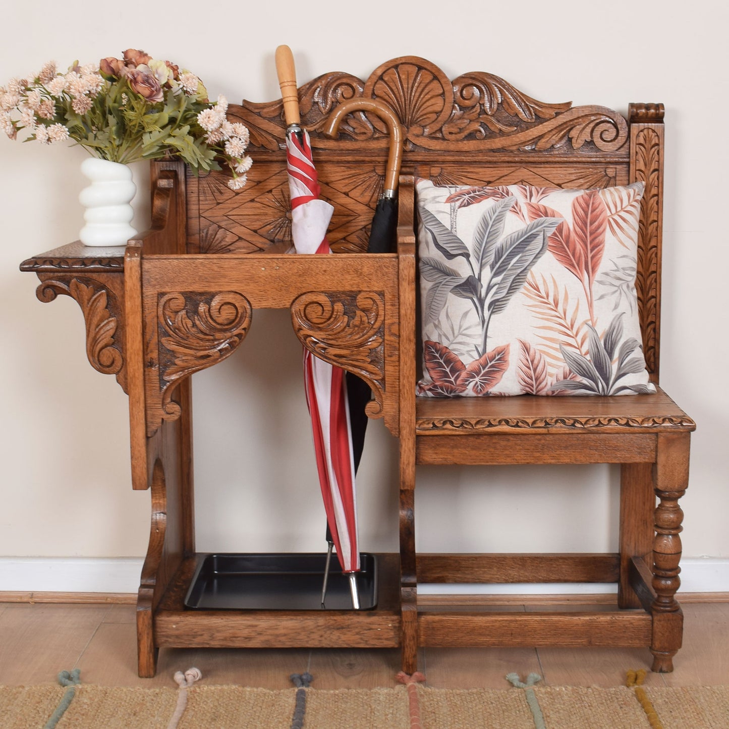 Ornate Bench with Umbrella Stand