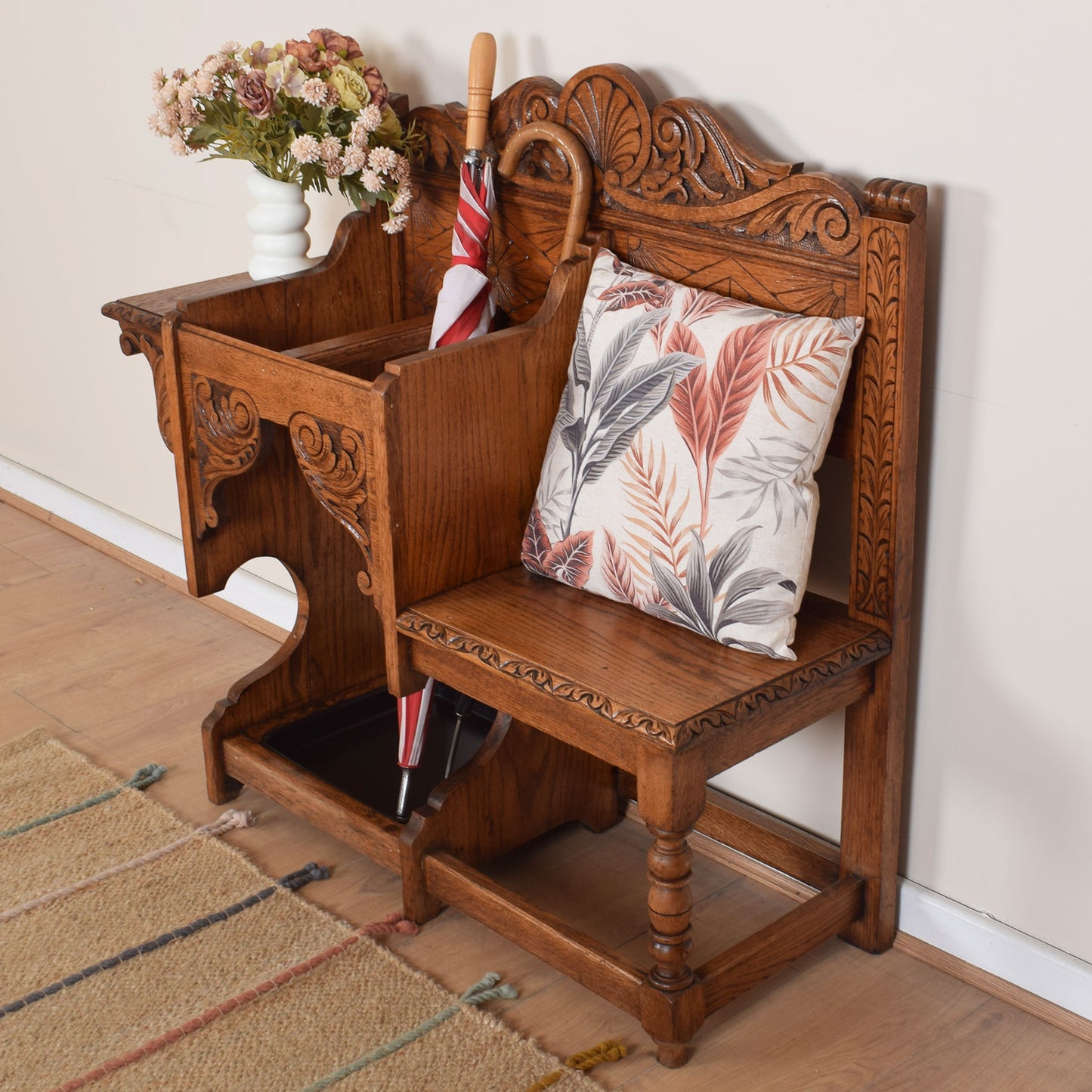 Ornate Bench with Umbrella Stand