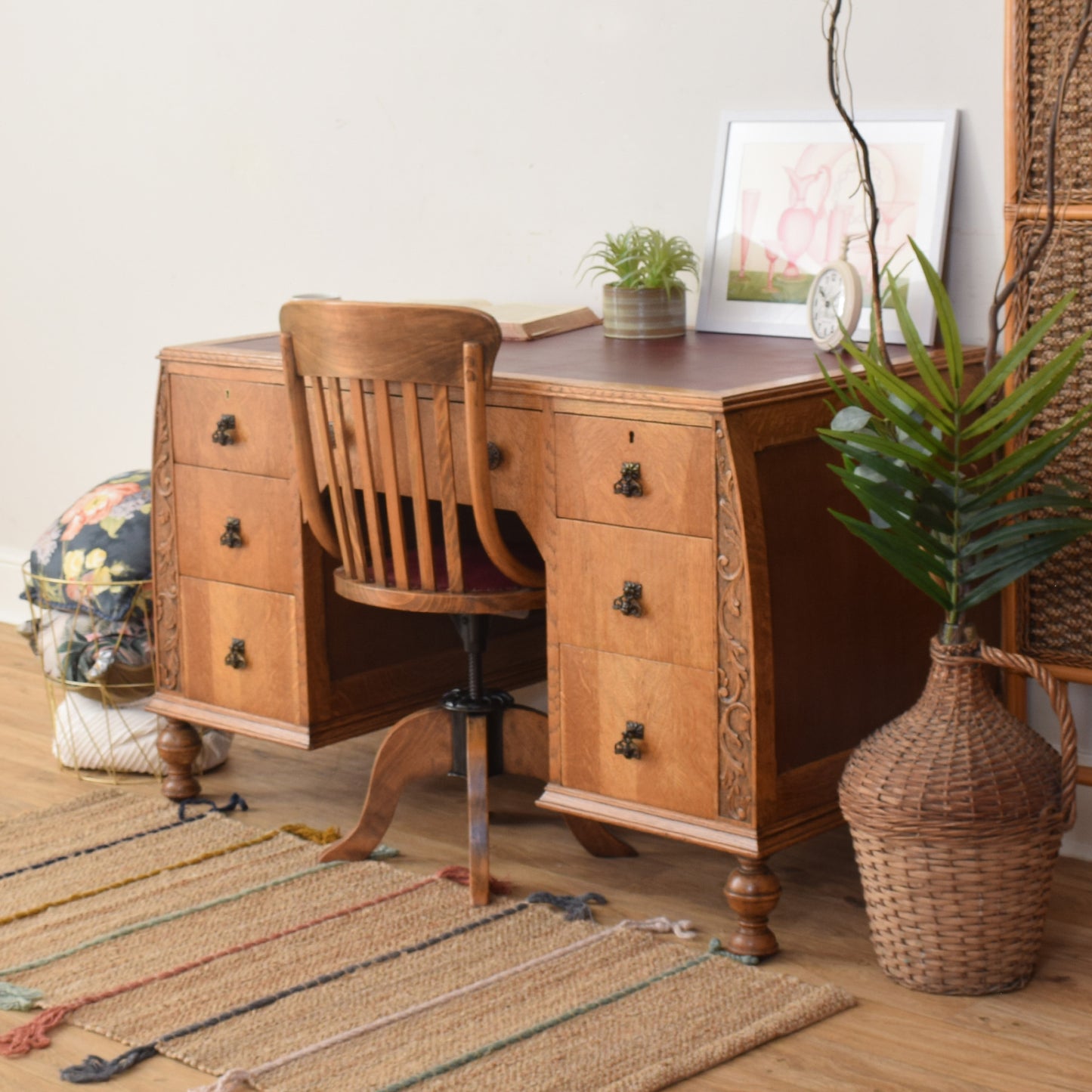 Oak Captain's Desk And Chair