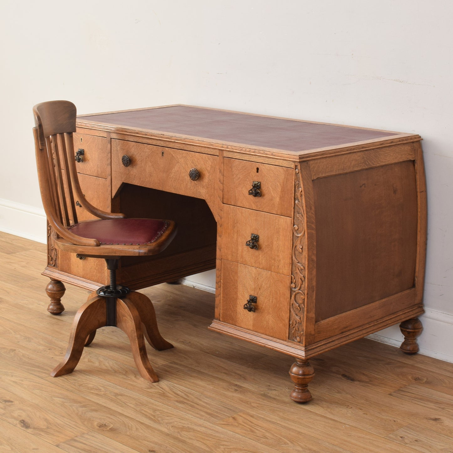 Oak Captain's Desk And Chair