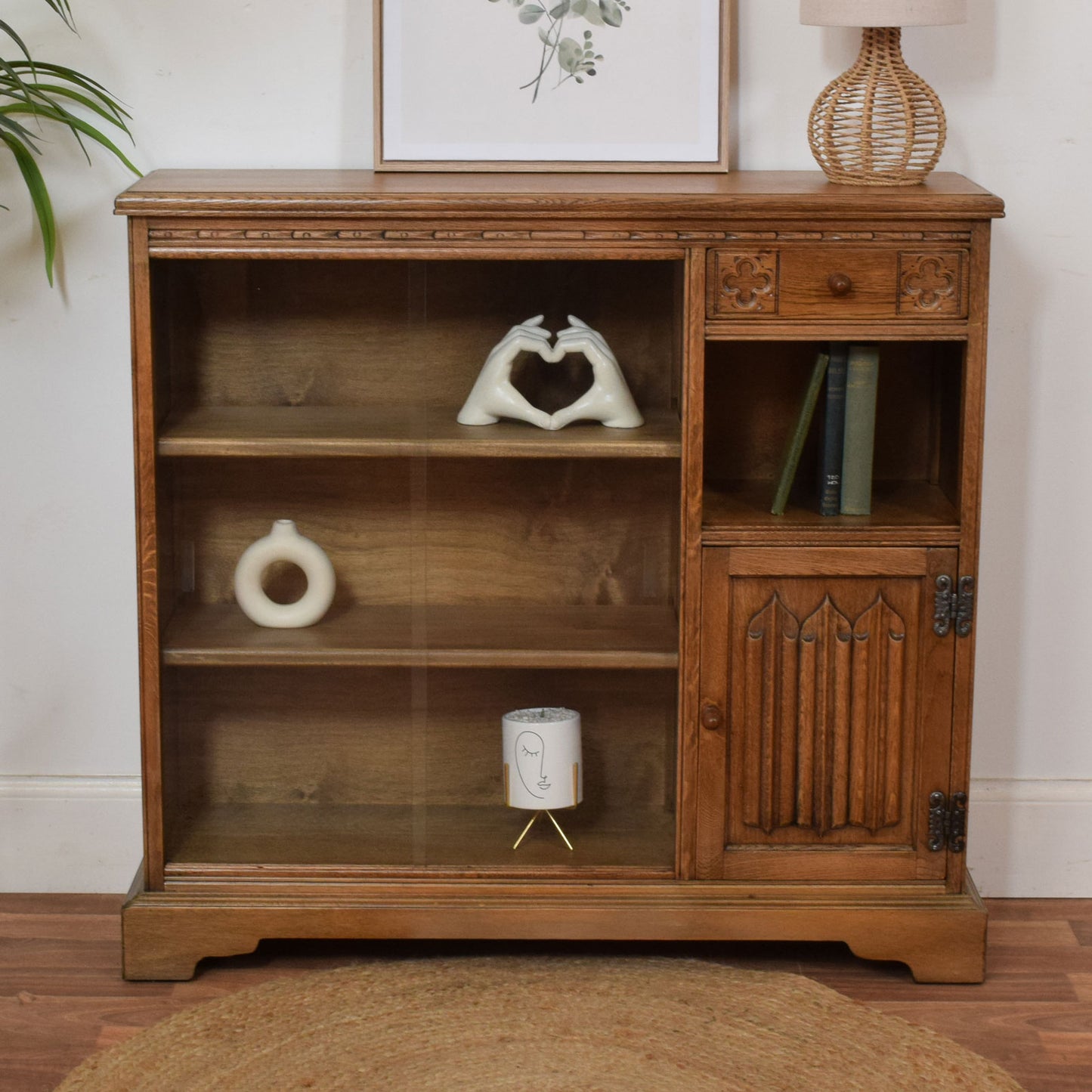 Restored Oak Linenfold Low Bookcase