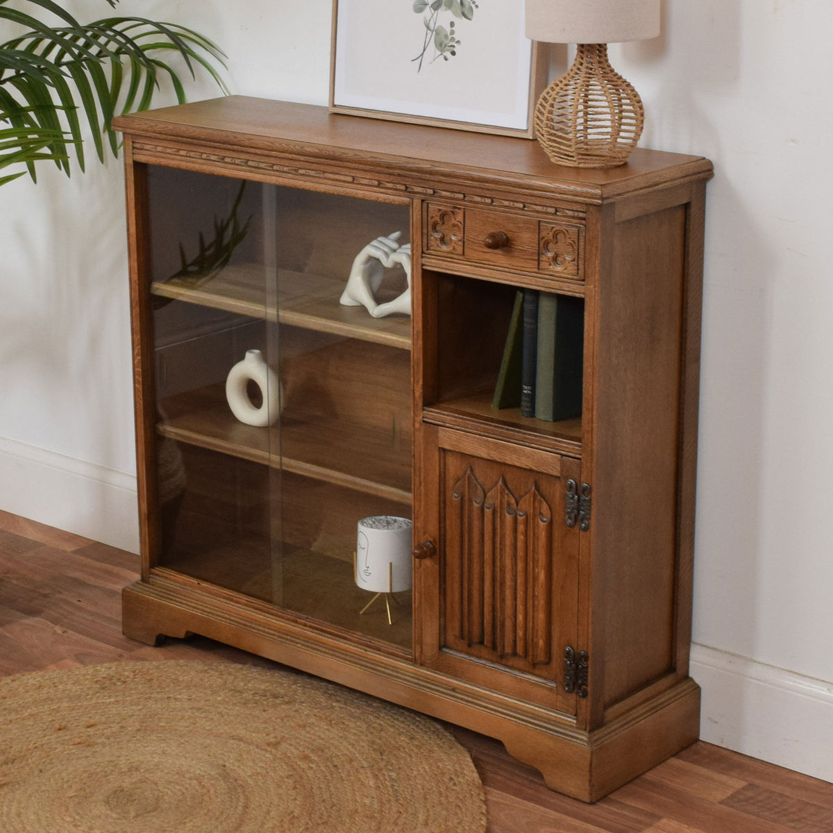 Restored Oak Linenfold Low Bookcase