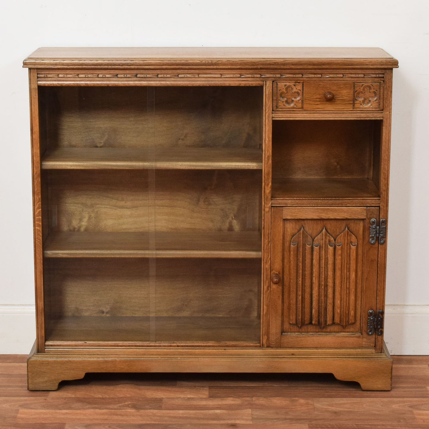 Restored Oak Linenfold Low Bookcase