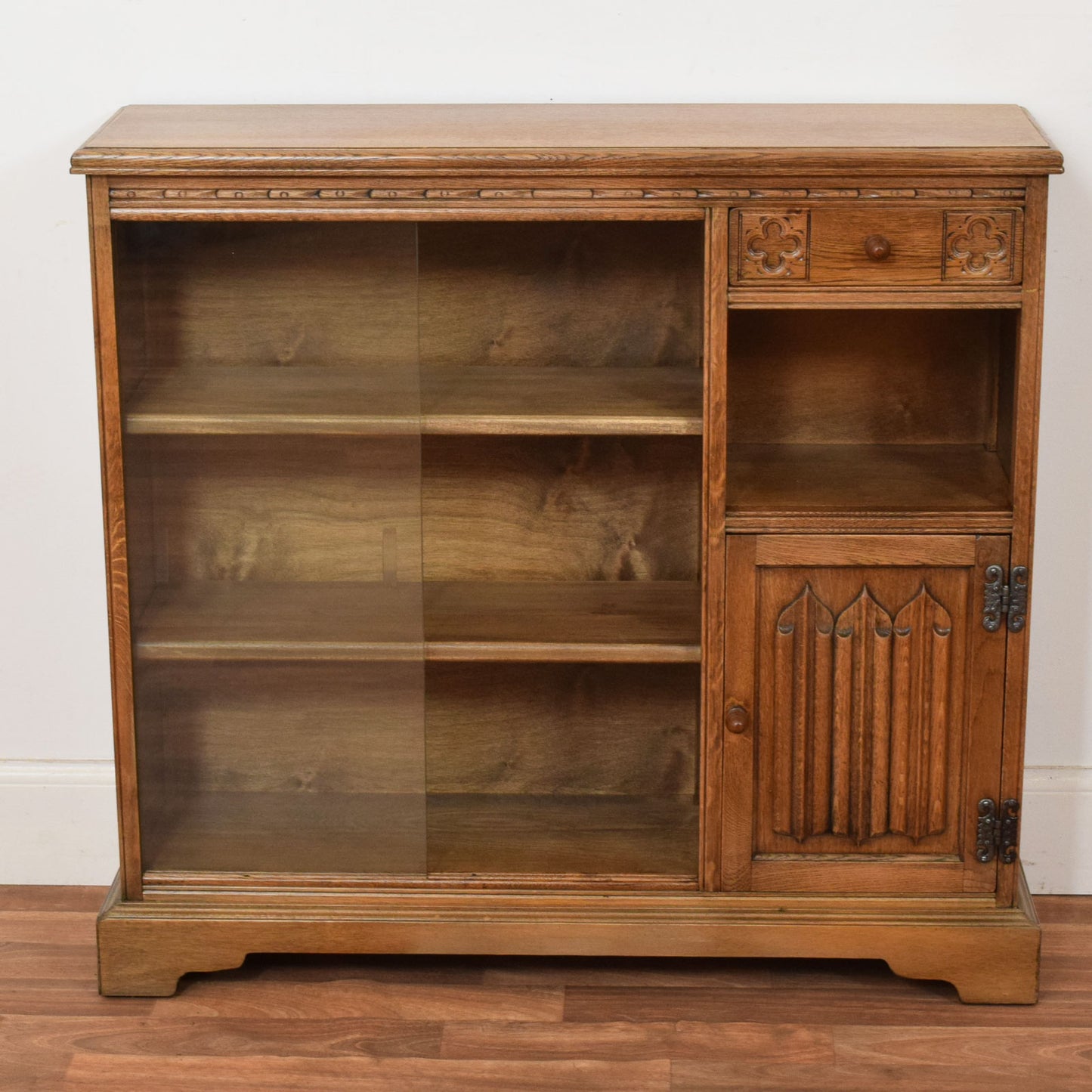 Restored Oak Linenfold Low Bookcase
