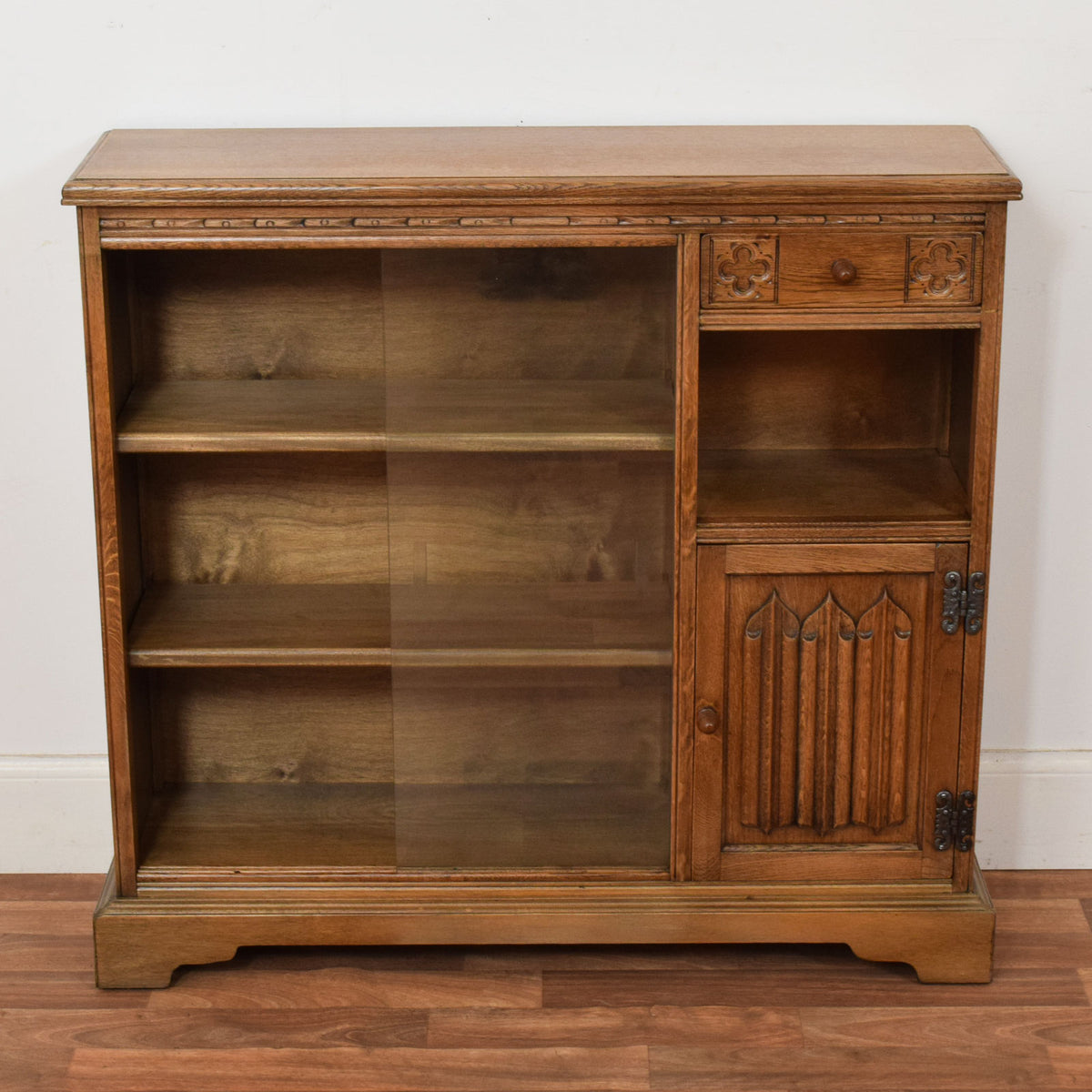 Restored Oak Linenfold Low Bookcase