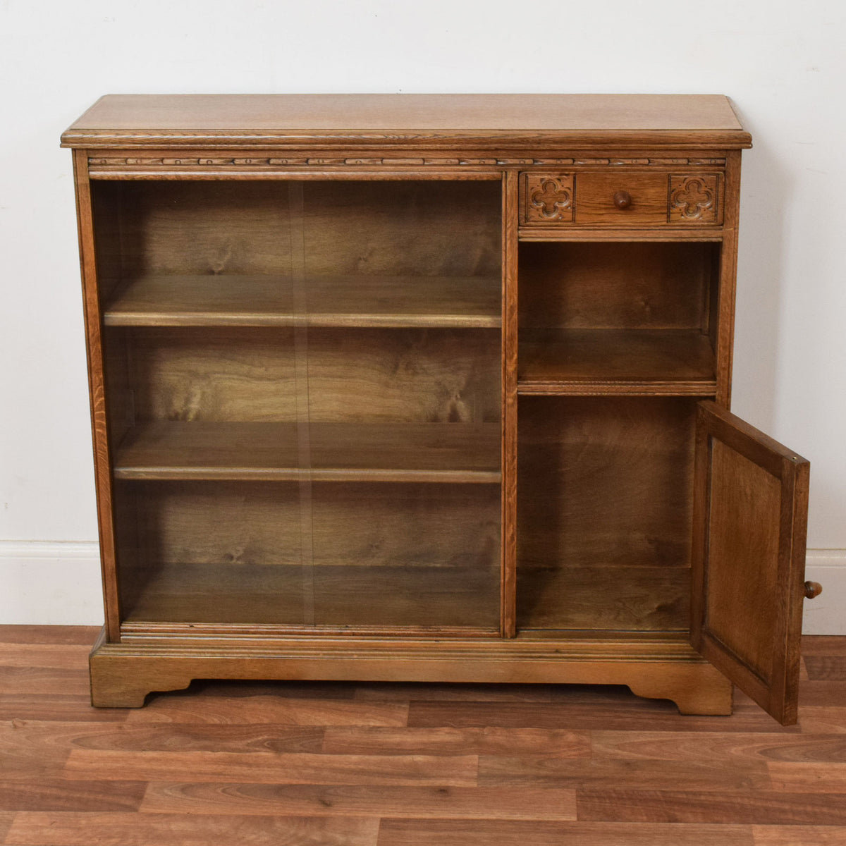 Restored Oak Linenfold Low Bookcase