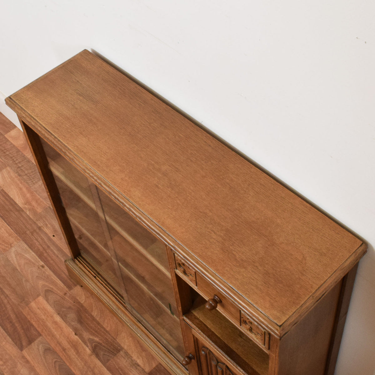 Restored Oak Linenfold Low Bookcase