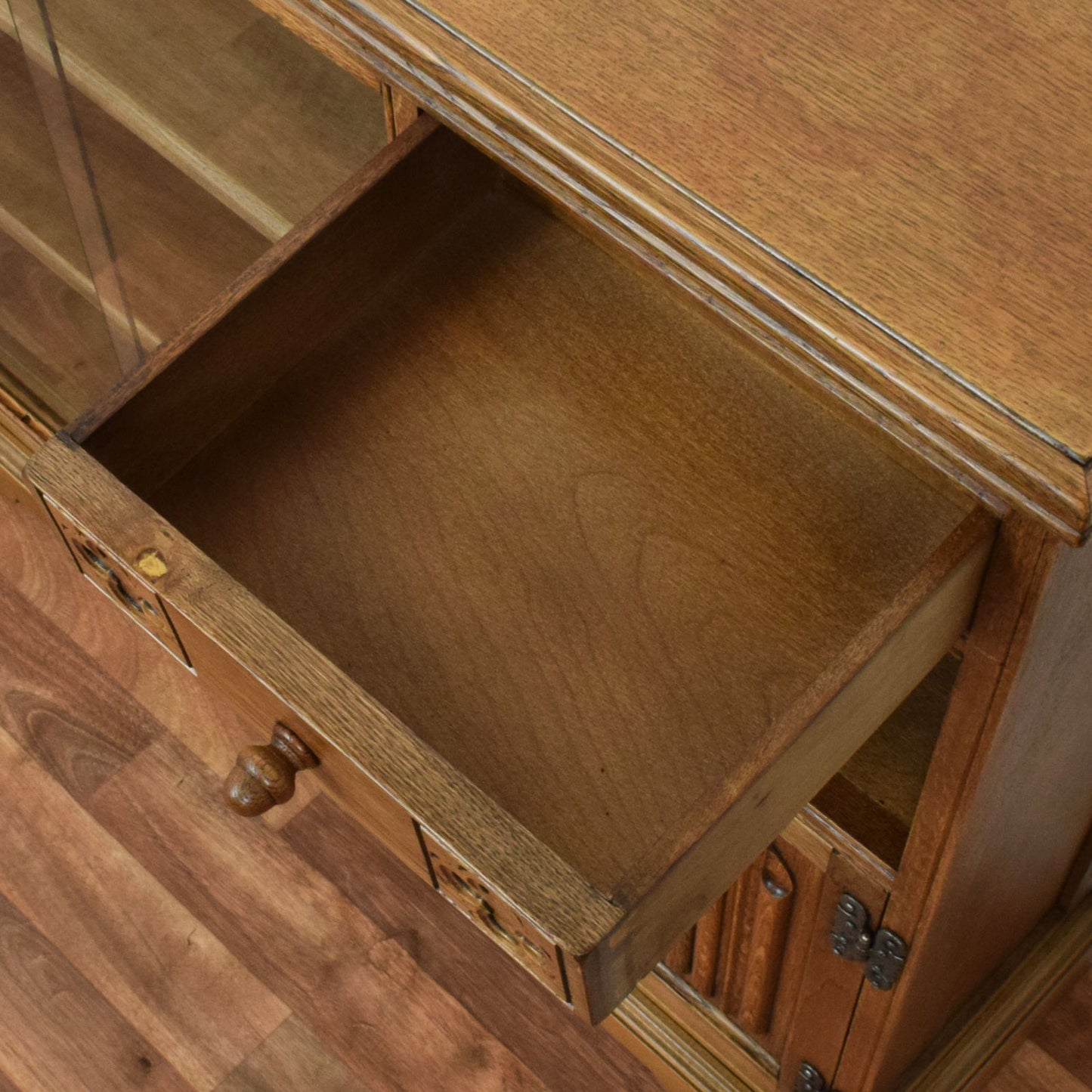 Restored Oak Linenfold Low Bookcase