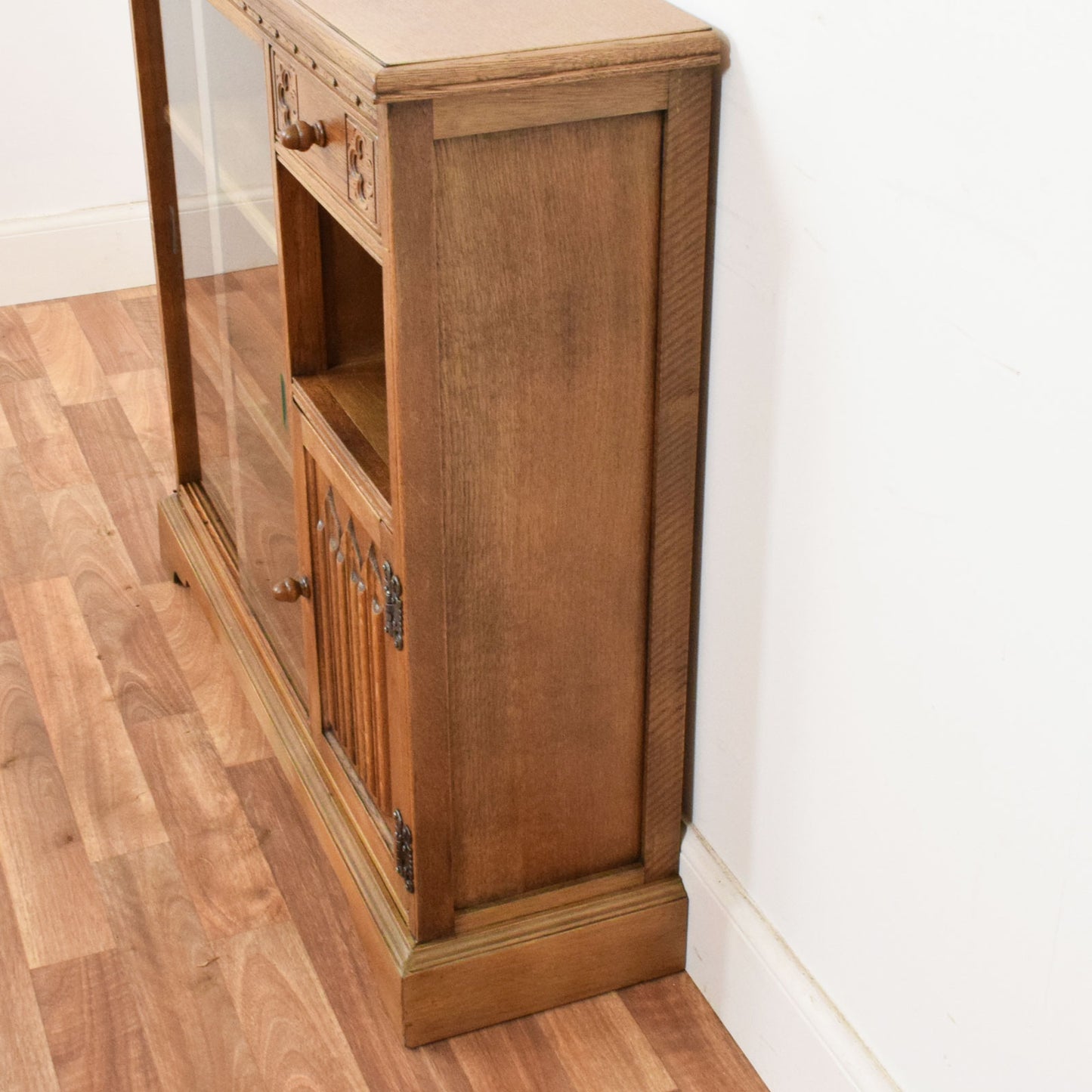Restored Oak Linenfold Low Bookcase