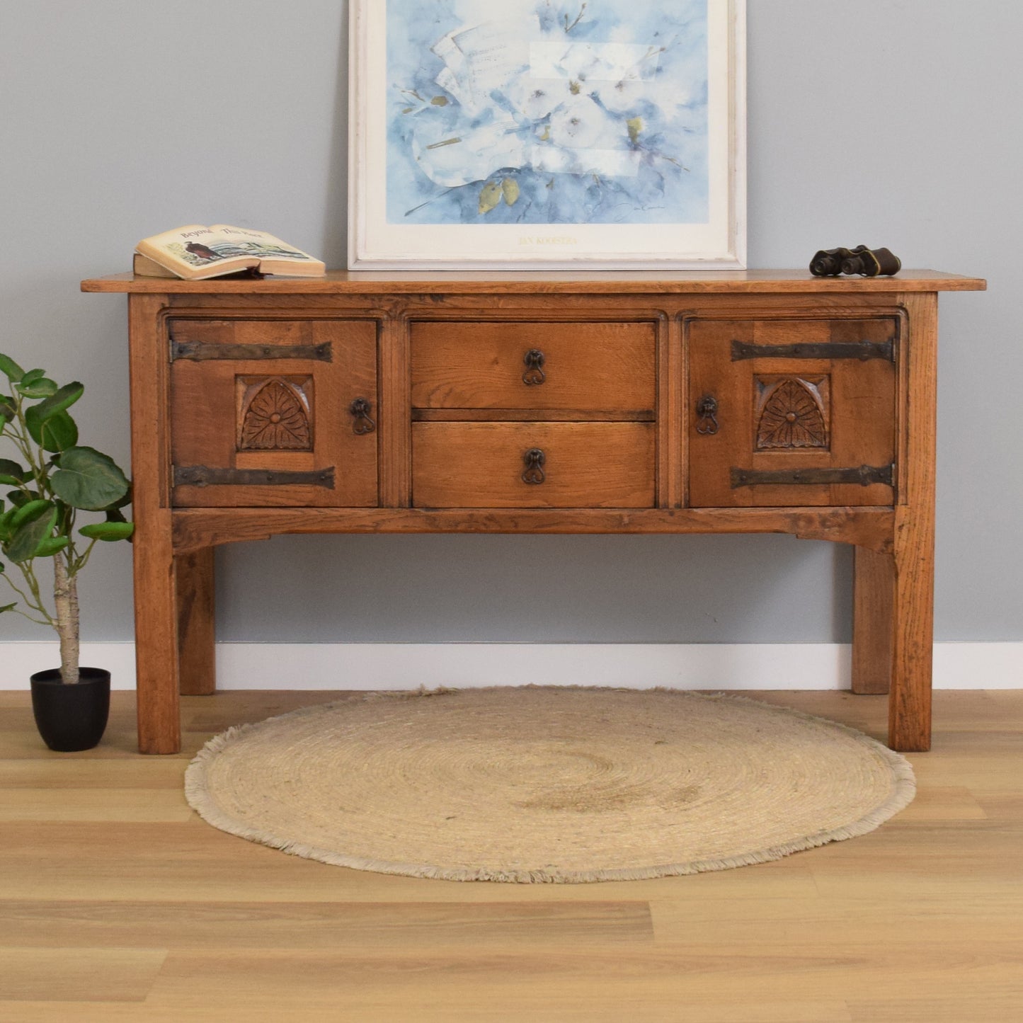 Rustic Oak Carved Sideboard