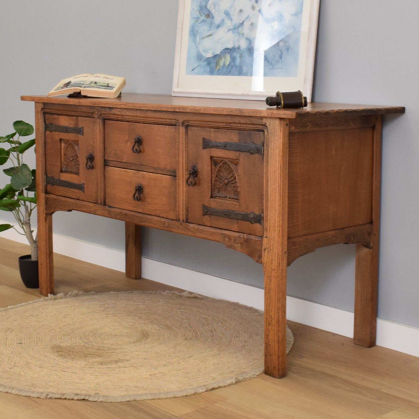 Rustic Oak Carved Sideboard