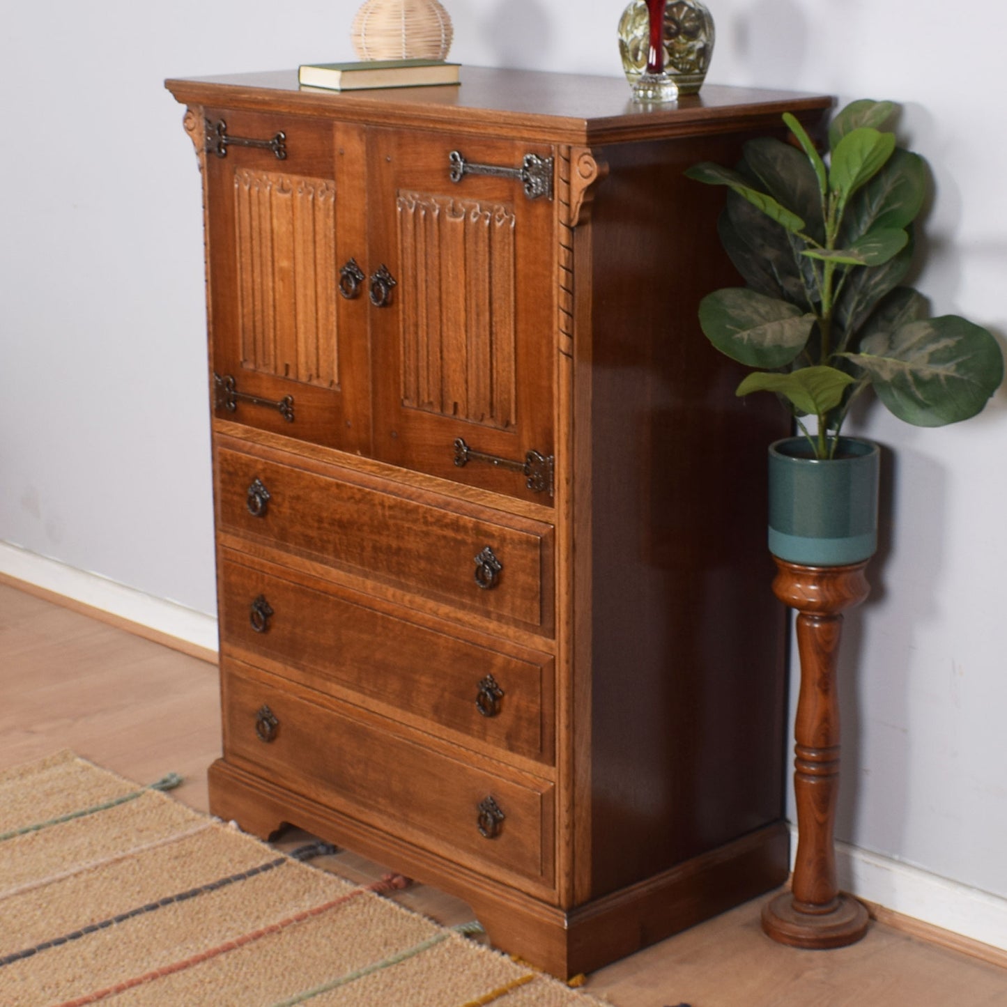 Oak Linenfold Tallboy