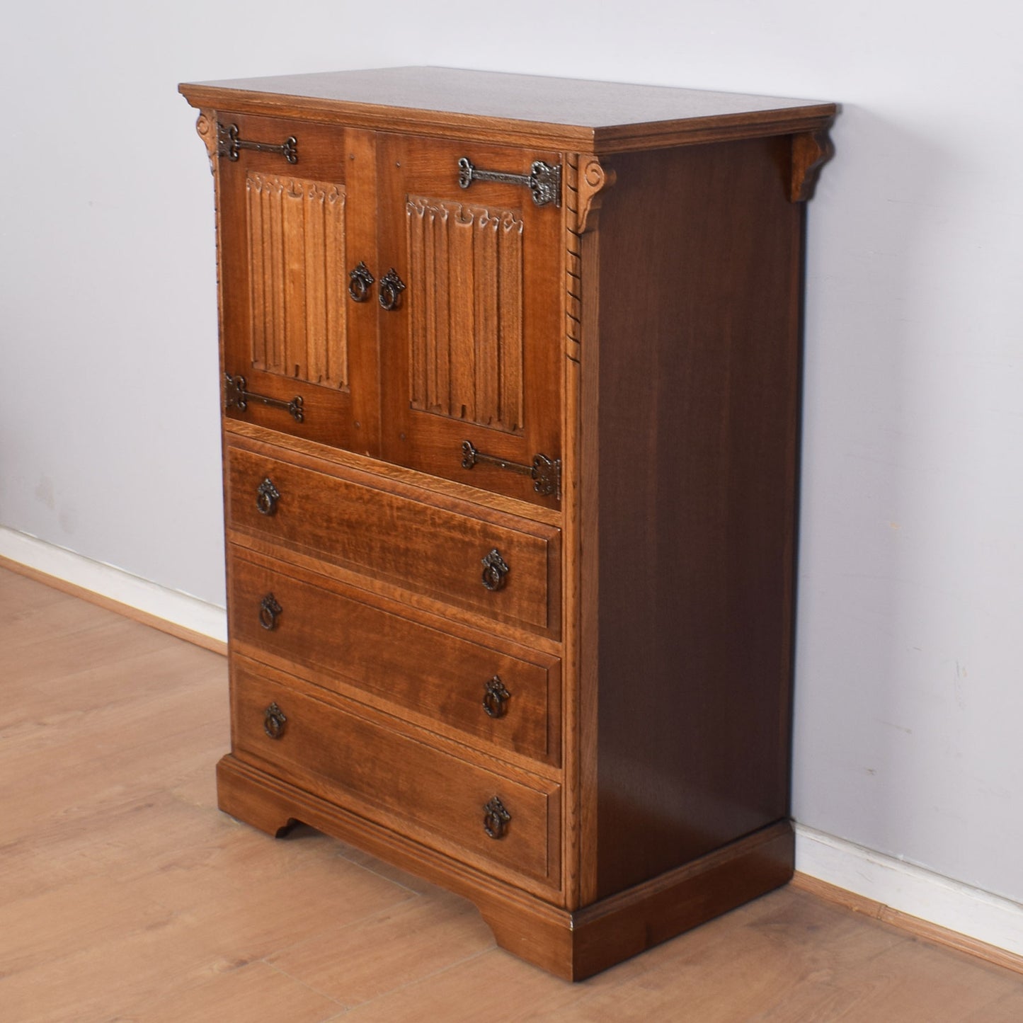 Oak Linenfold Tallboy