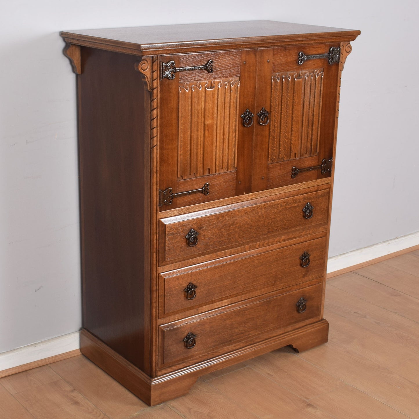 Oak Linenfold Tallboy