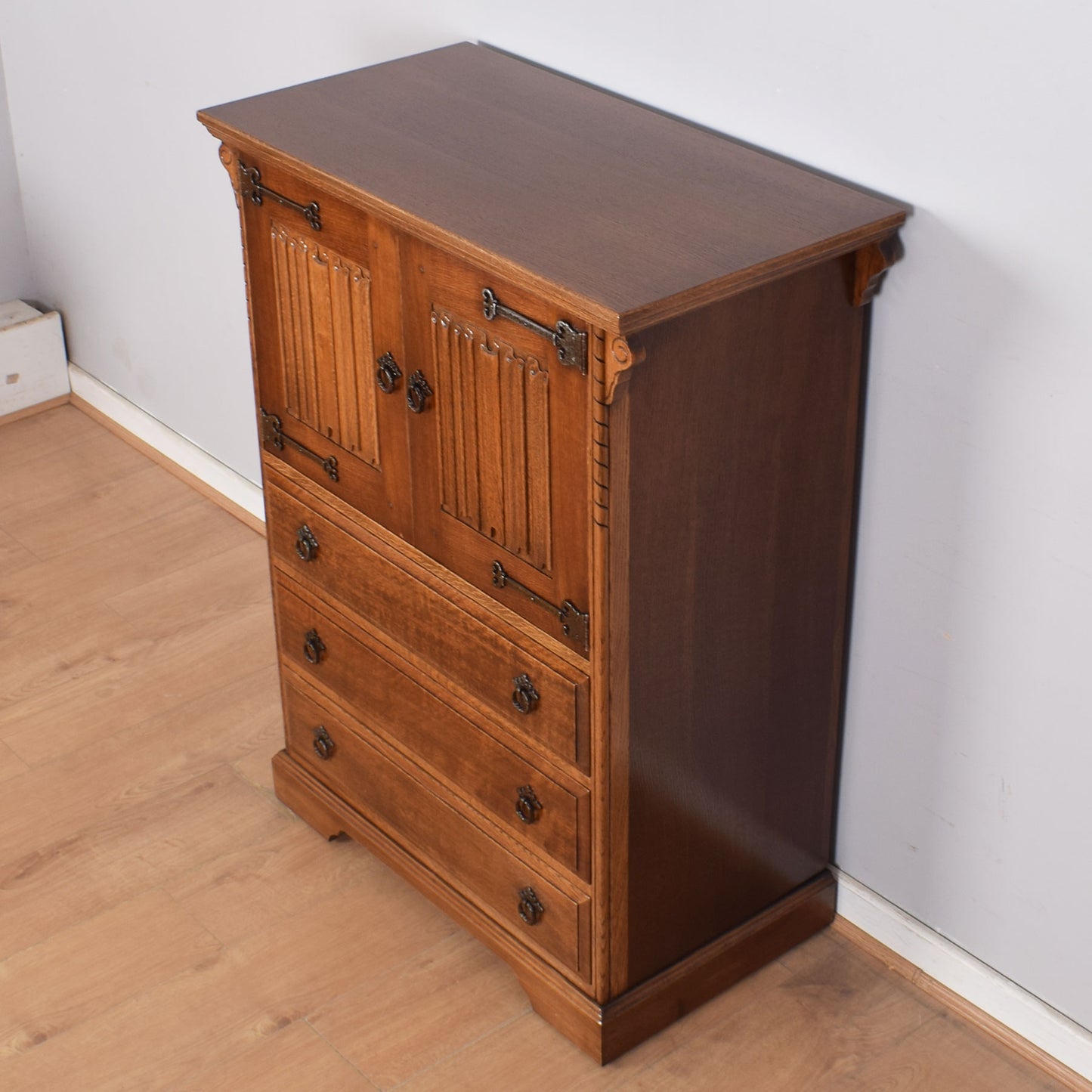 Oak Linenfold Tallboy