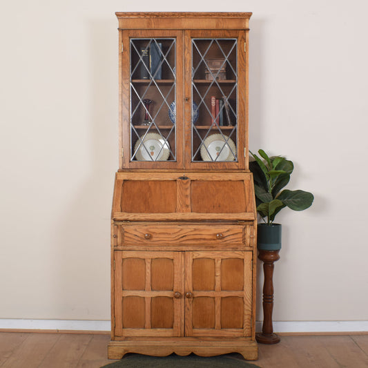 Oak Glazed Bureau Bookcase