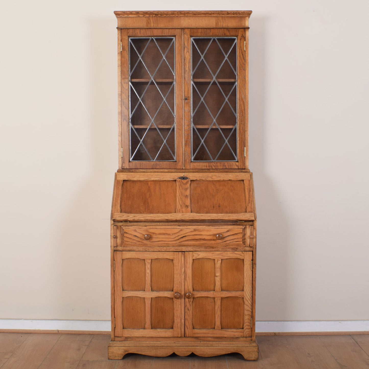 Oak Glazed Bureau Bookcase