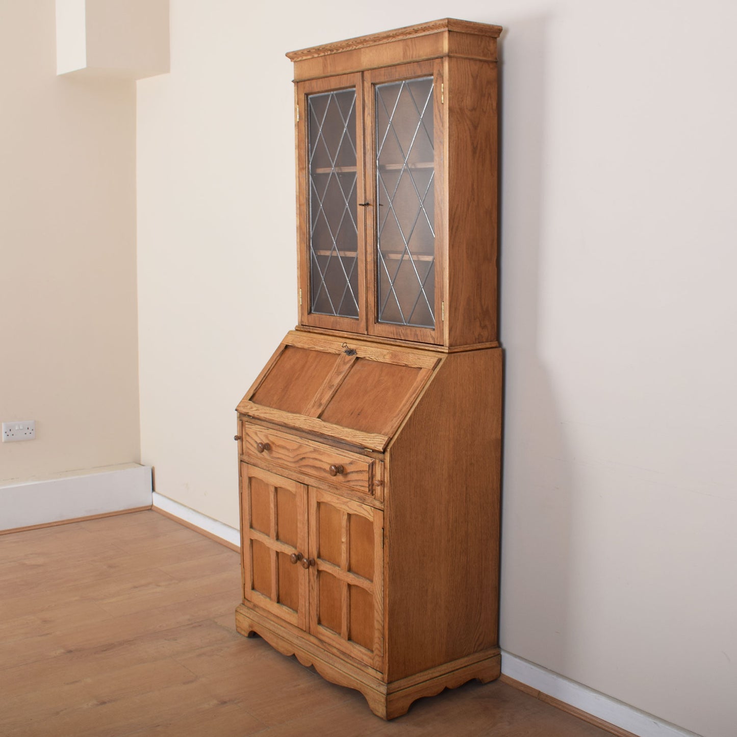 Oak Glazed Bureau Bookcase