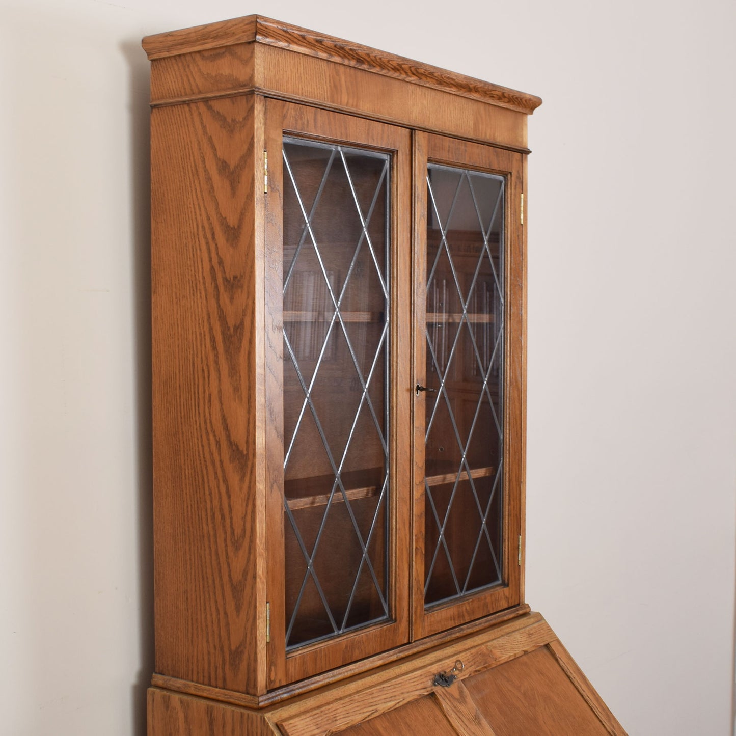 Oak Glazed Bureau Bookcase