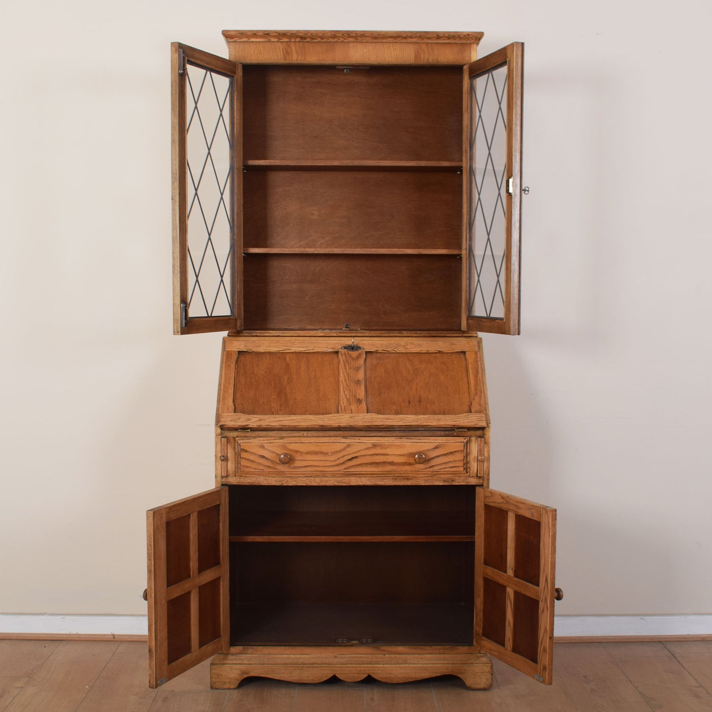 Oak Glazed Bureau Bookcase