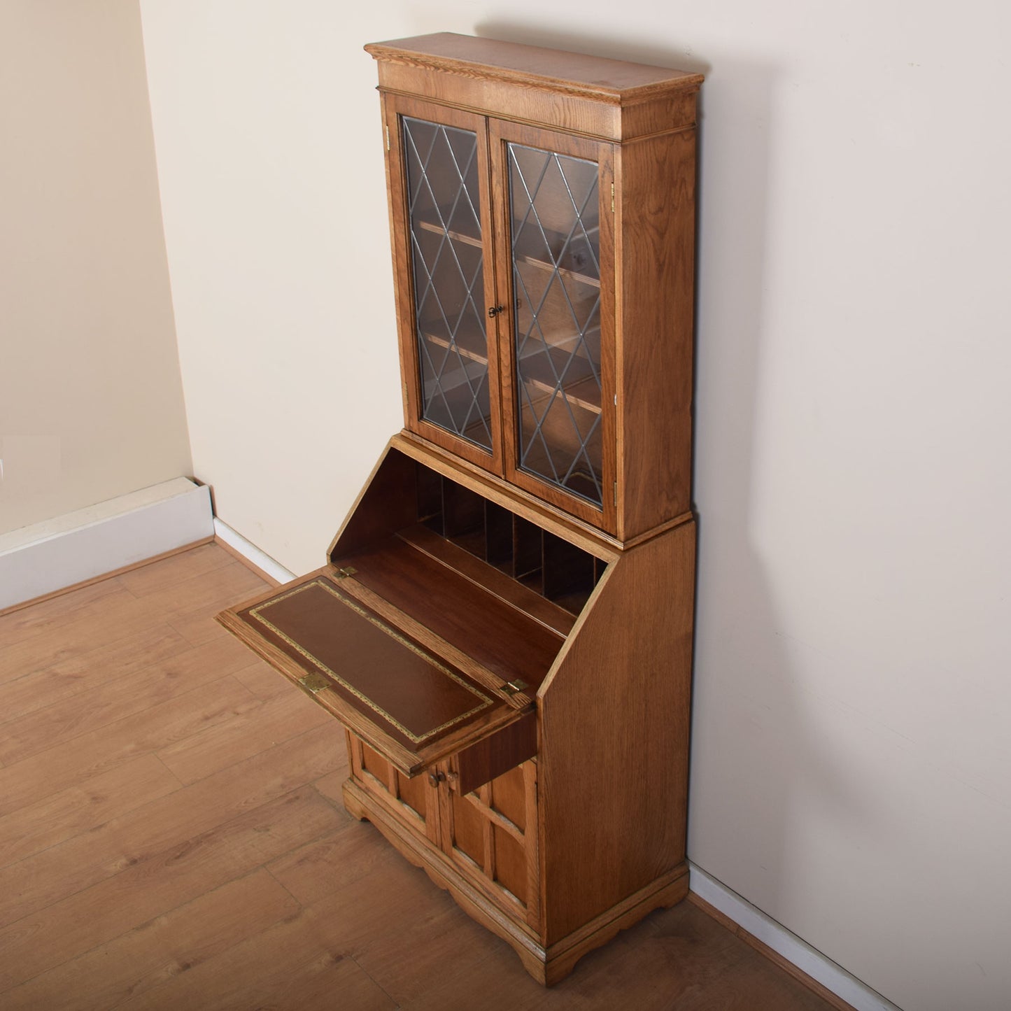 Oak Glazed Bureau Bookcase