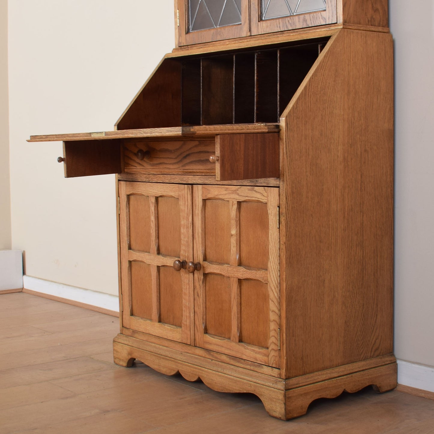 Oak Glazed Bureau Bookcase