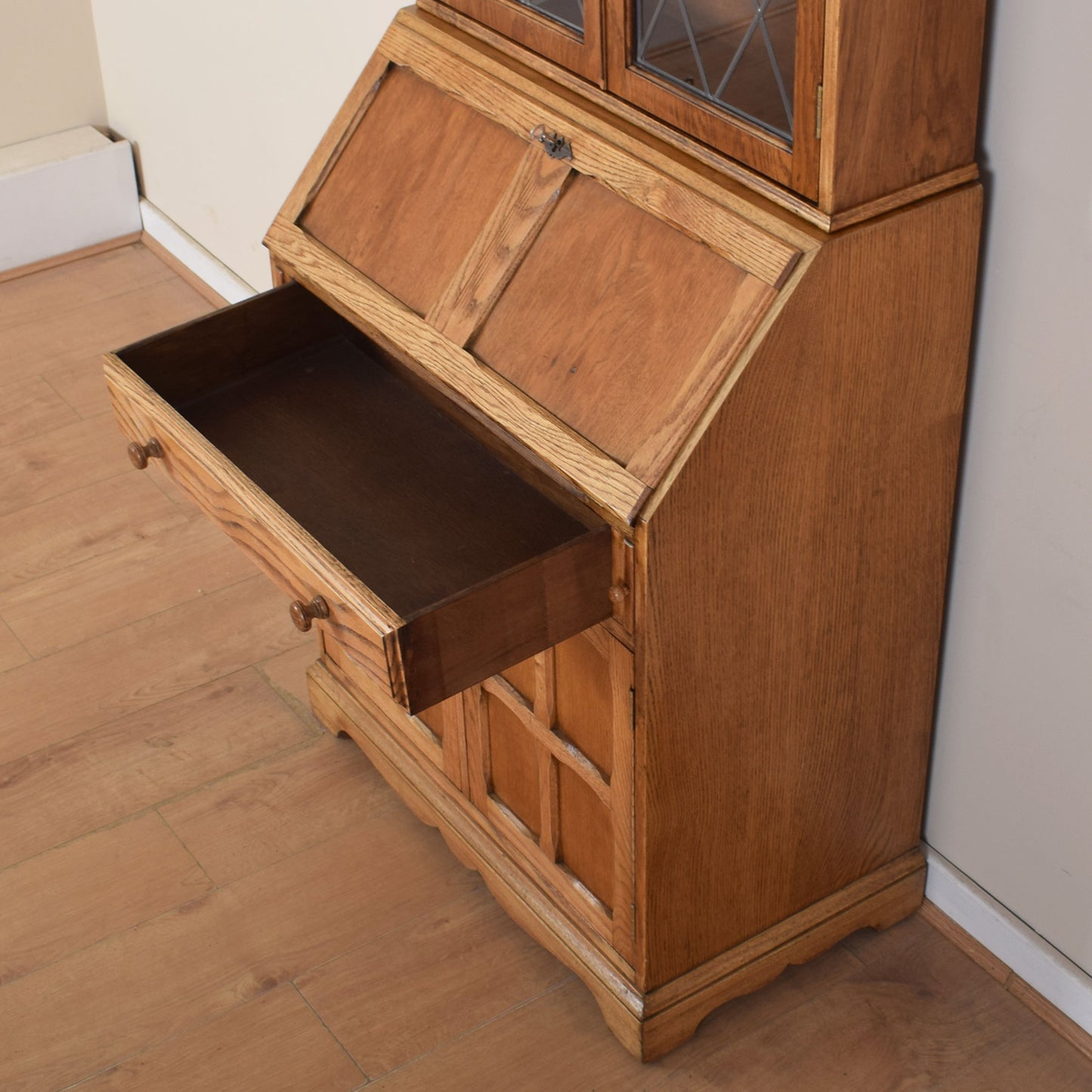 Oak Glazed Bureau Bookcase