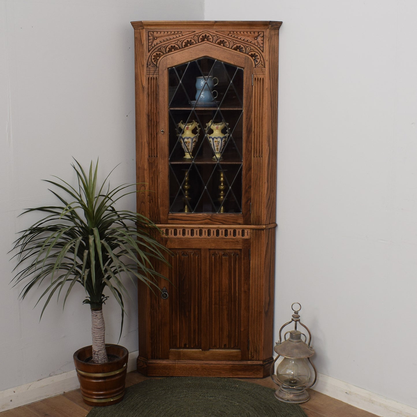 Oak Linen-Fold Corner Unit