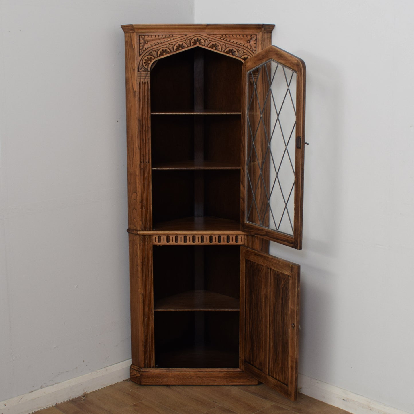 Oak Linen-Fold Corner Unit