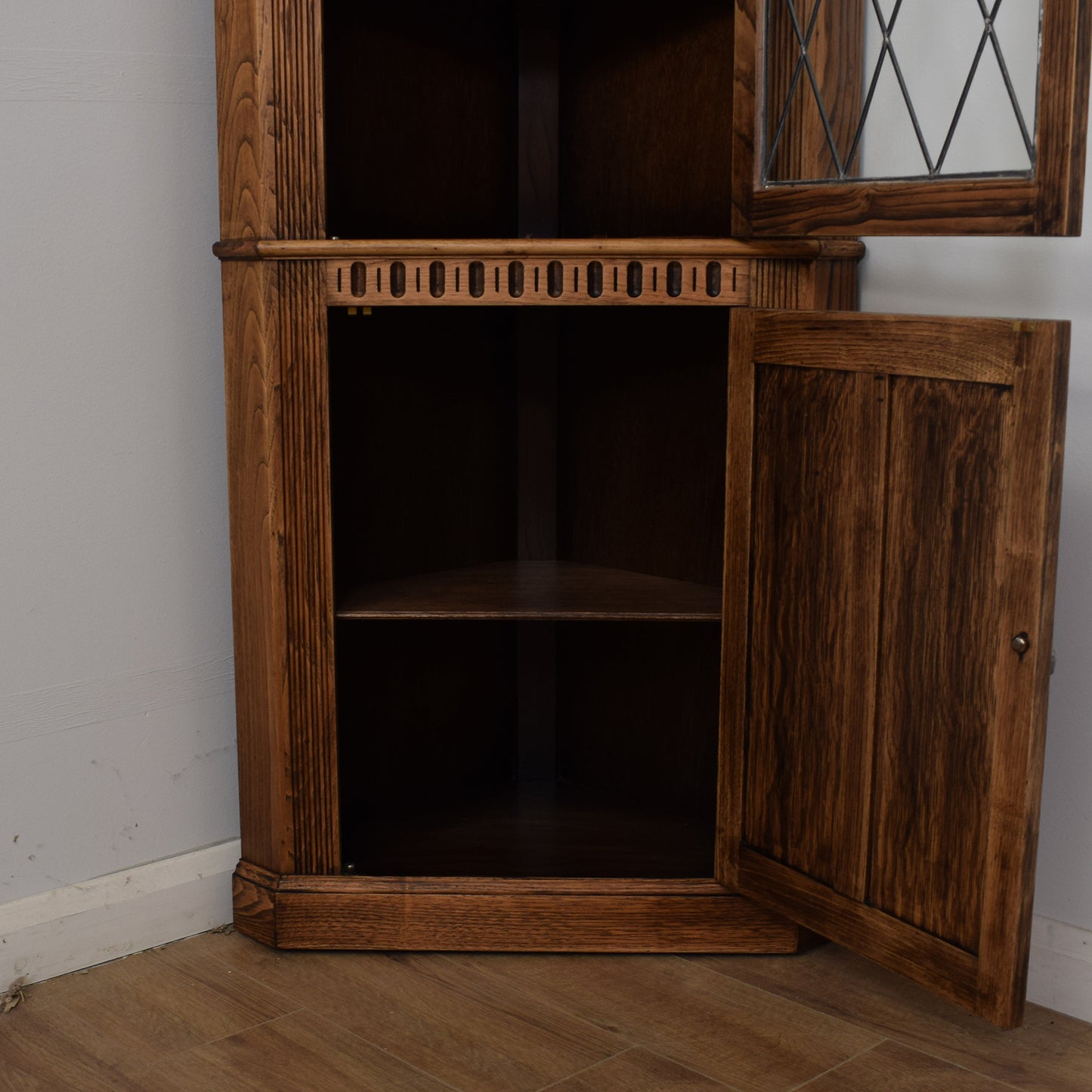 Oak Linen-Fold Corner Unit