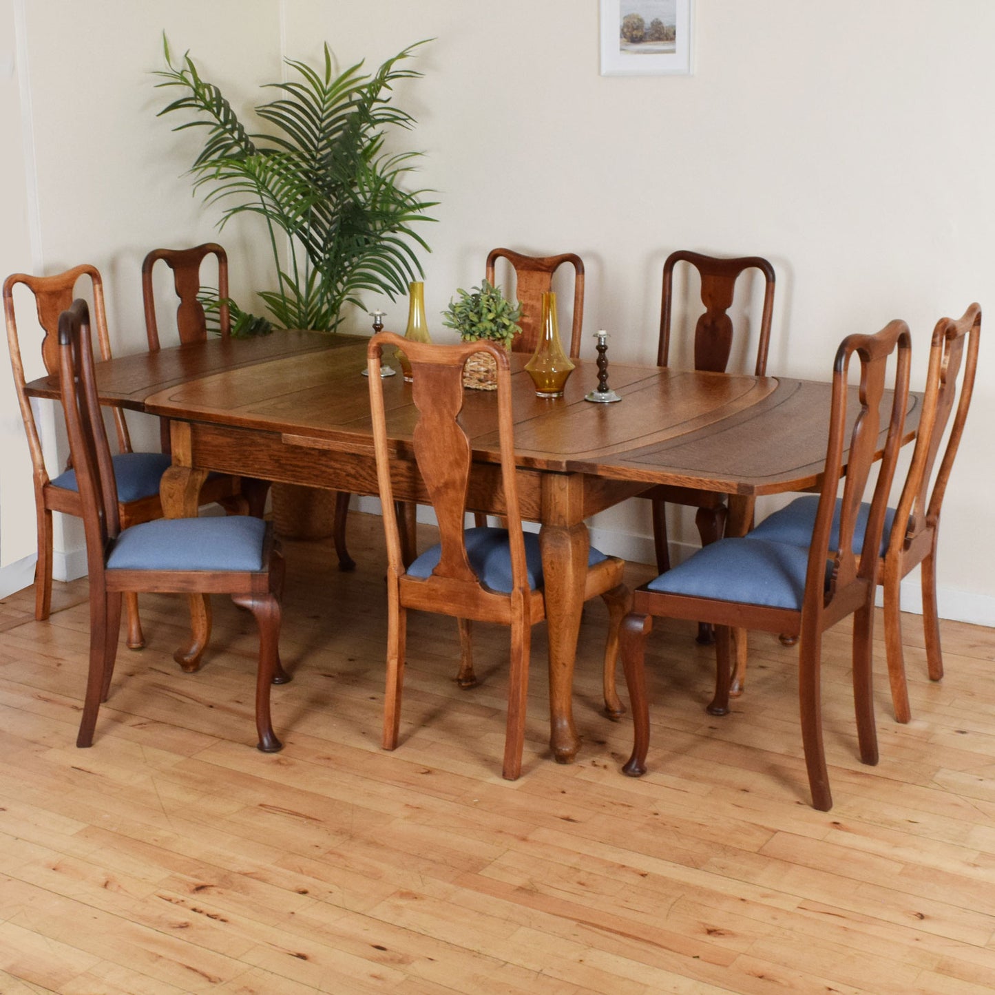 Queen Anne Draw Leaf Table and Eight