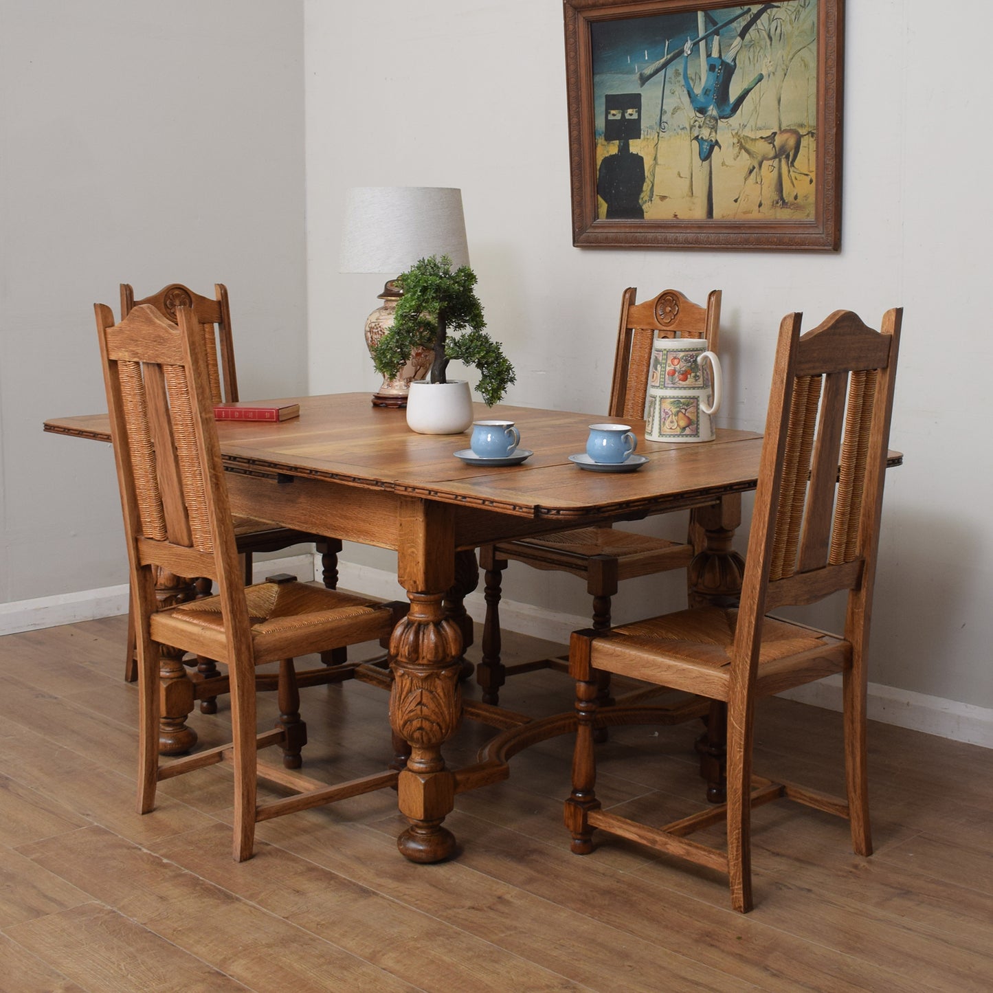 Restored Vintage Draw-Leaf Table And Four Chairs