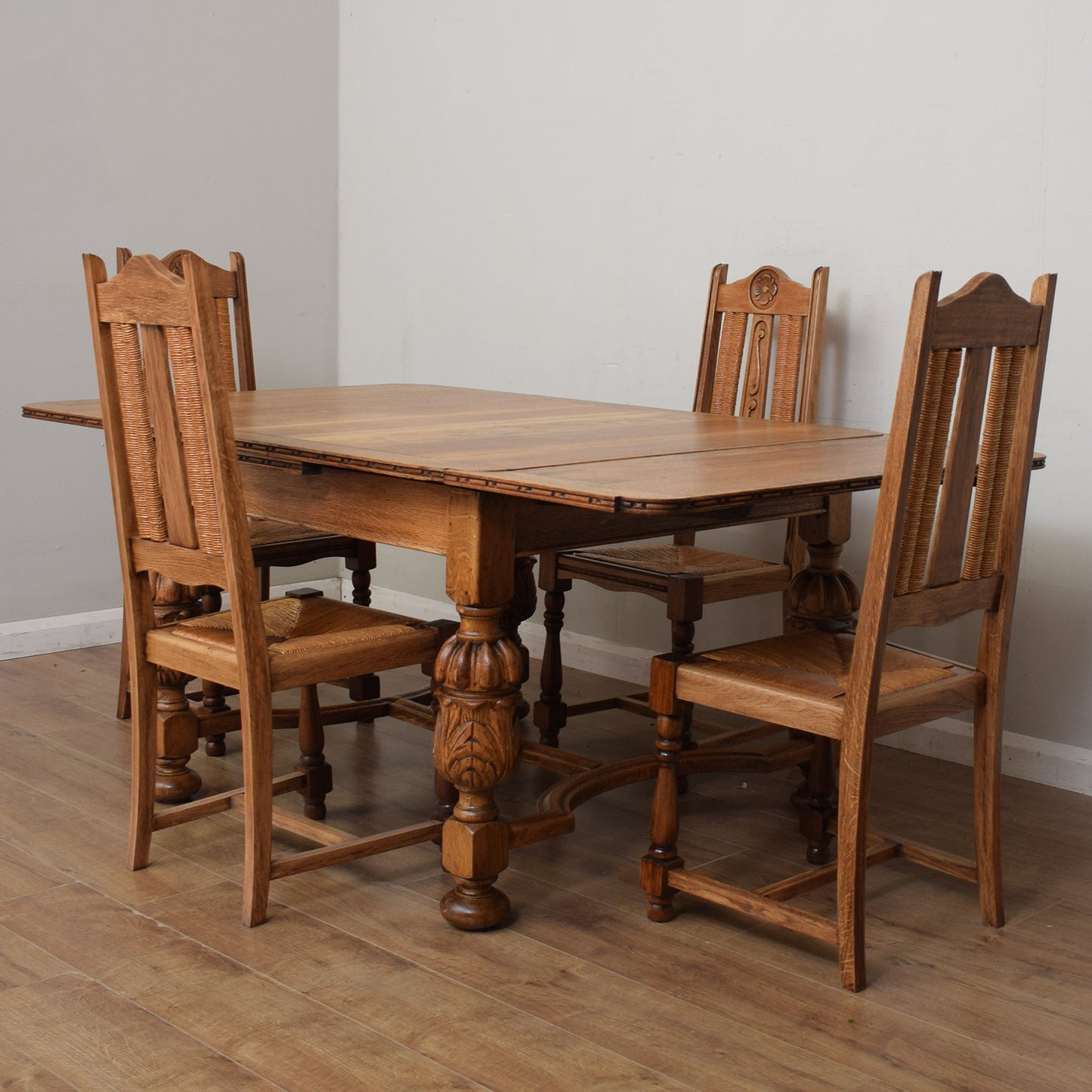 Restored Vintage Draw-Leaf Table And Four Chairs